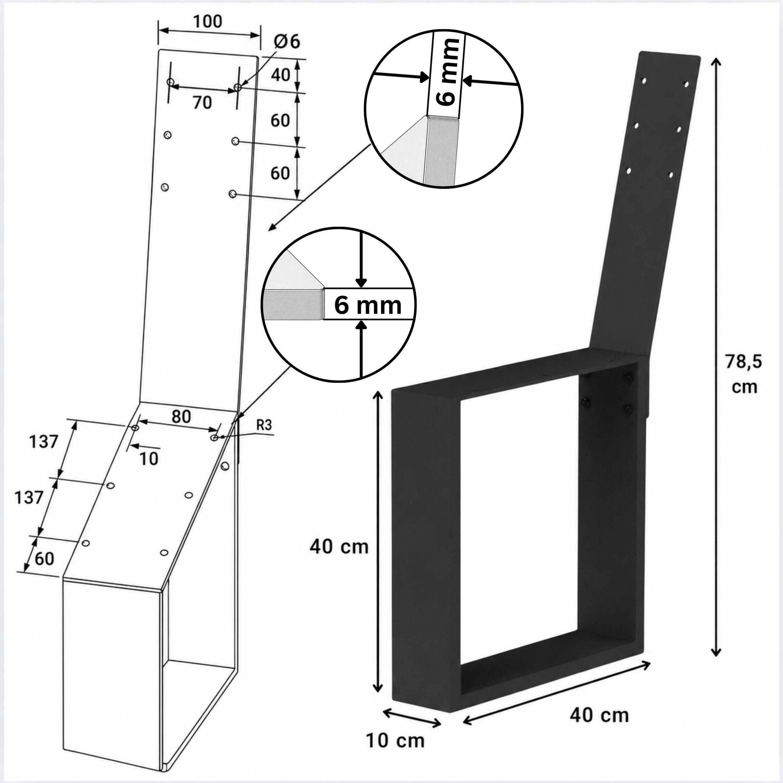 DanDiBo Sitzbank Bankbeine mit Rückenlehne Metall Schwarz DIY Bankgestell (2er Set, Bank Füße Bankkufen), Massives Metall