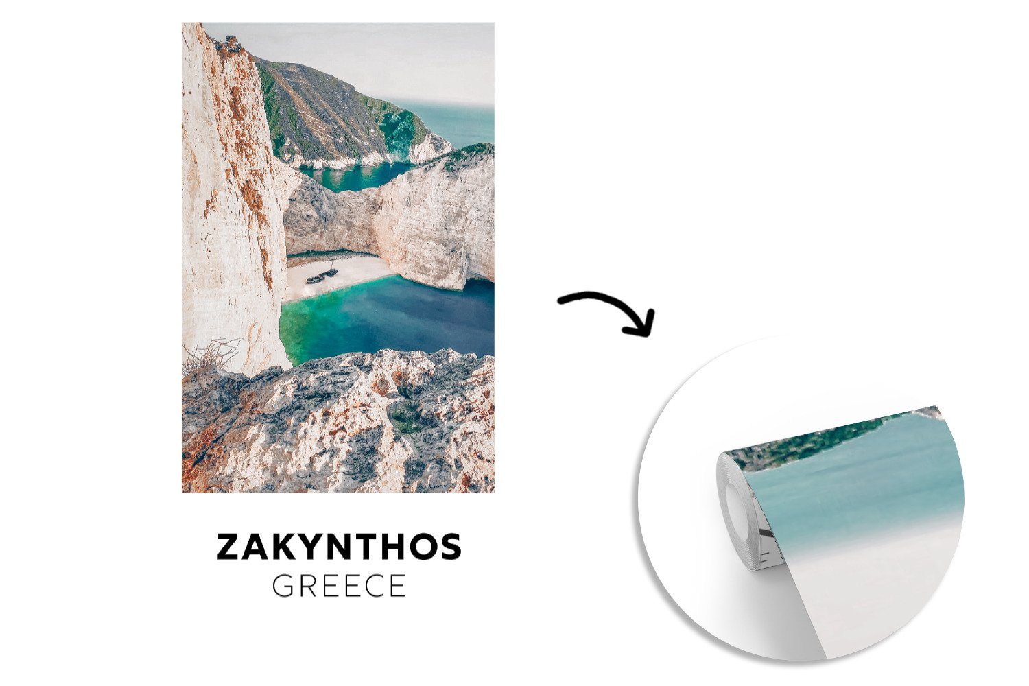 MuchoWow Fototapete Zakynthos bedruckt, Griechenland Küche, - (2 Wohnzimmer Fototapete - für Strand, St), Matt, Vliestapete Schlafzimmer