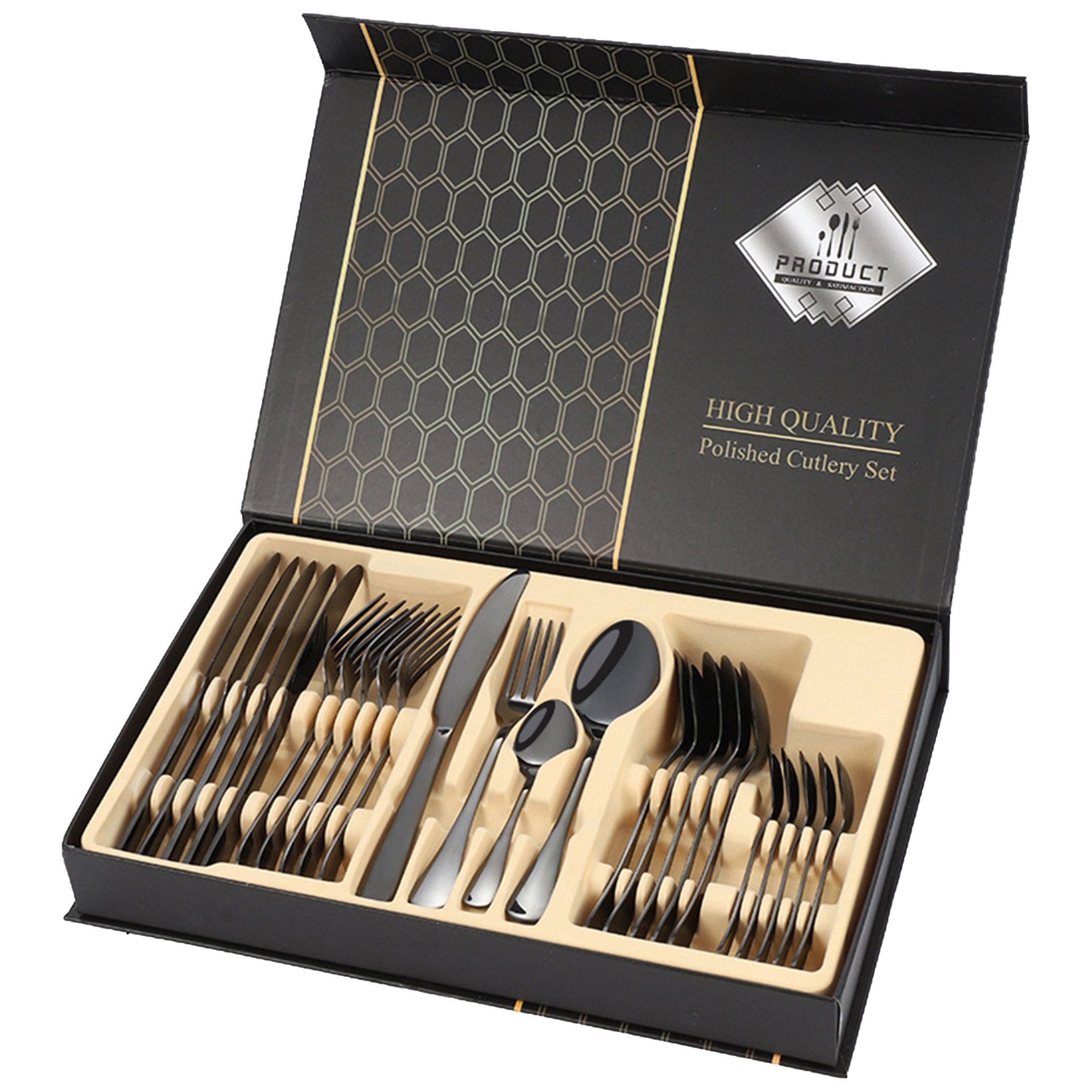 KINSI Besteck-Set 24-teiliges Edelstahl Besteck Set für 6 Personen – Rostfrei, 6 Personen, Spülmaschinengeeignet – Messer, Gabel,Löffel in Modernem Design