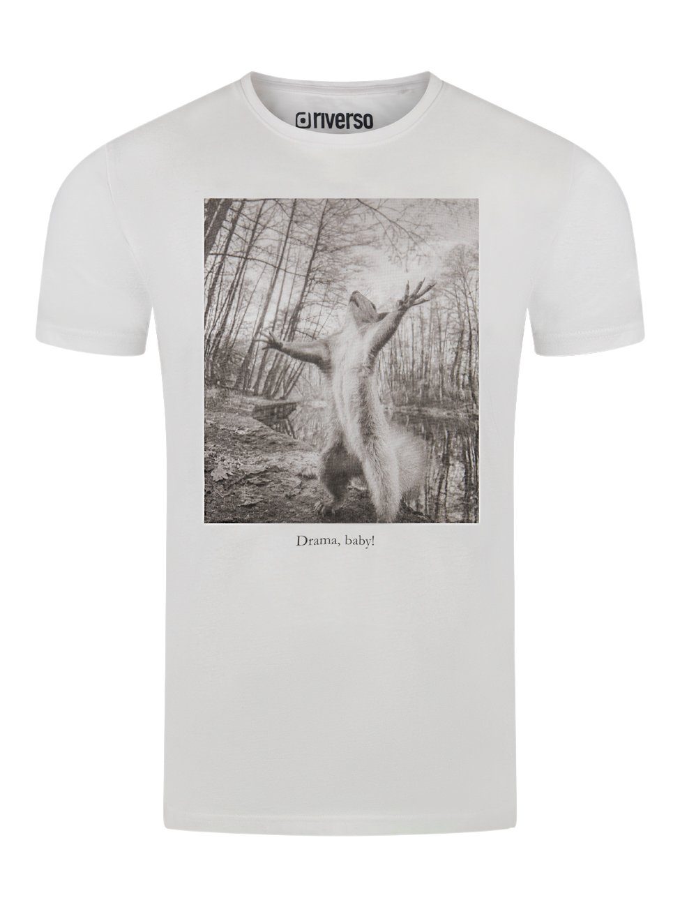 riverso T-Shirt Herren Fotoprintshirt RIVCharly 100% Kurzarm (1-tlg) Weiß Regular mit aus Tee Baumwolle Shirt (AJD) Fit Rundhalsausschnitt
