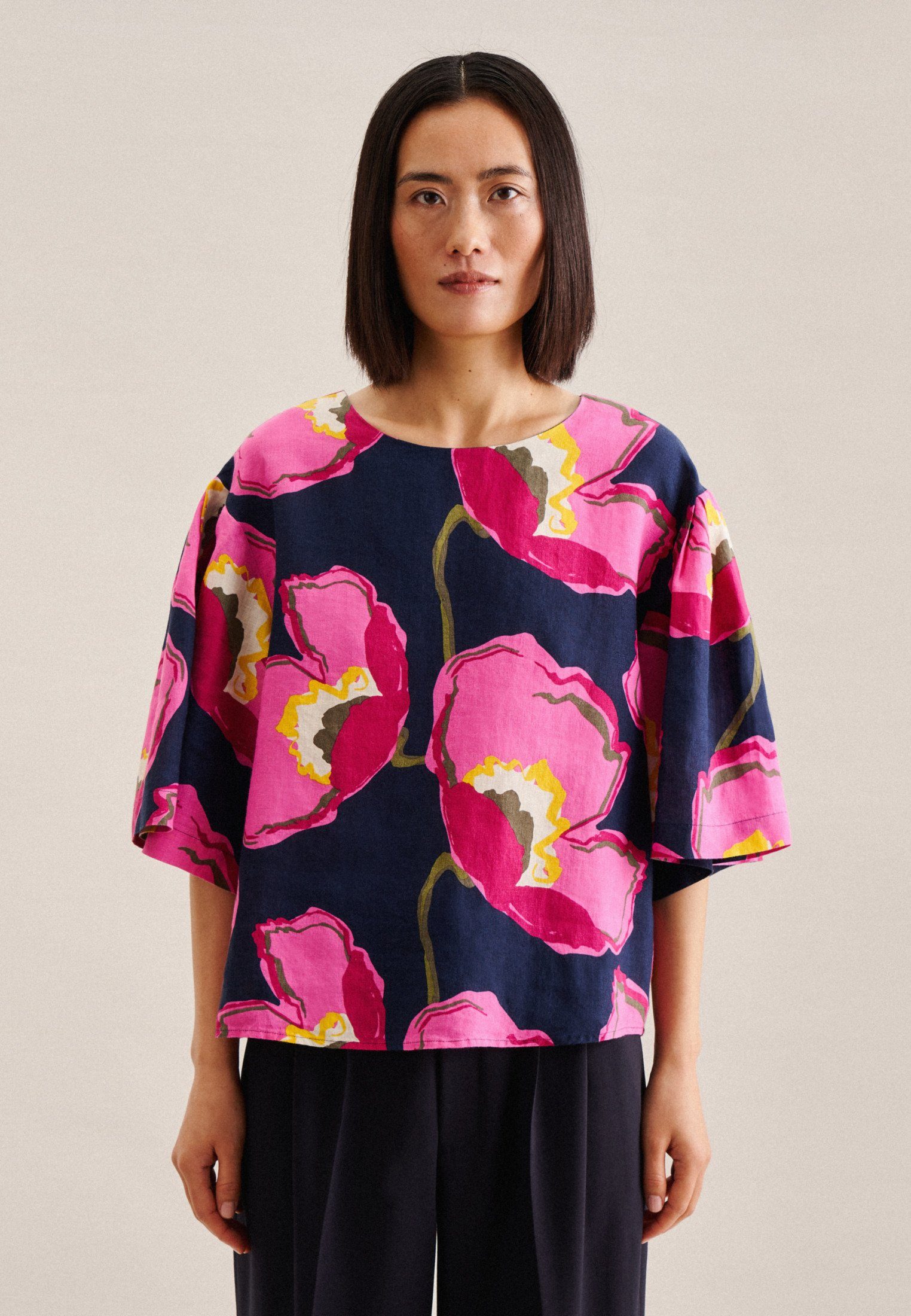 seidensticker Shirtbluse Schwarze Rose Kurzarm Rundhals günstig online kaufen