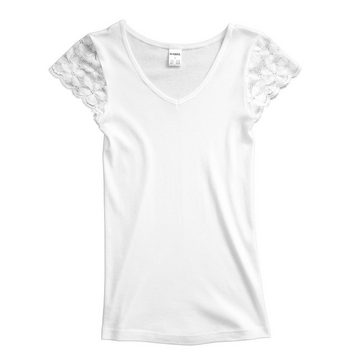 HERMKO Unterziehshirt 1788030 Damen Shirt V-Ausschnitt + kurzen Spitzen-Ärmeln