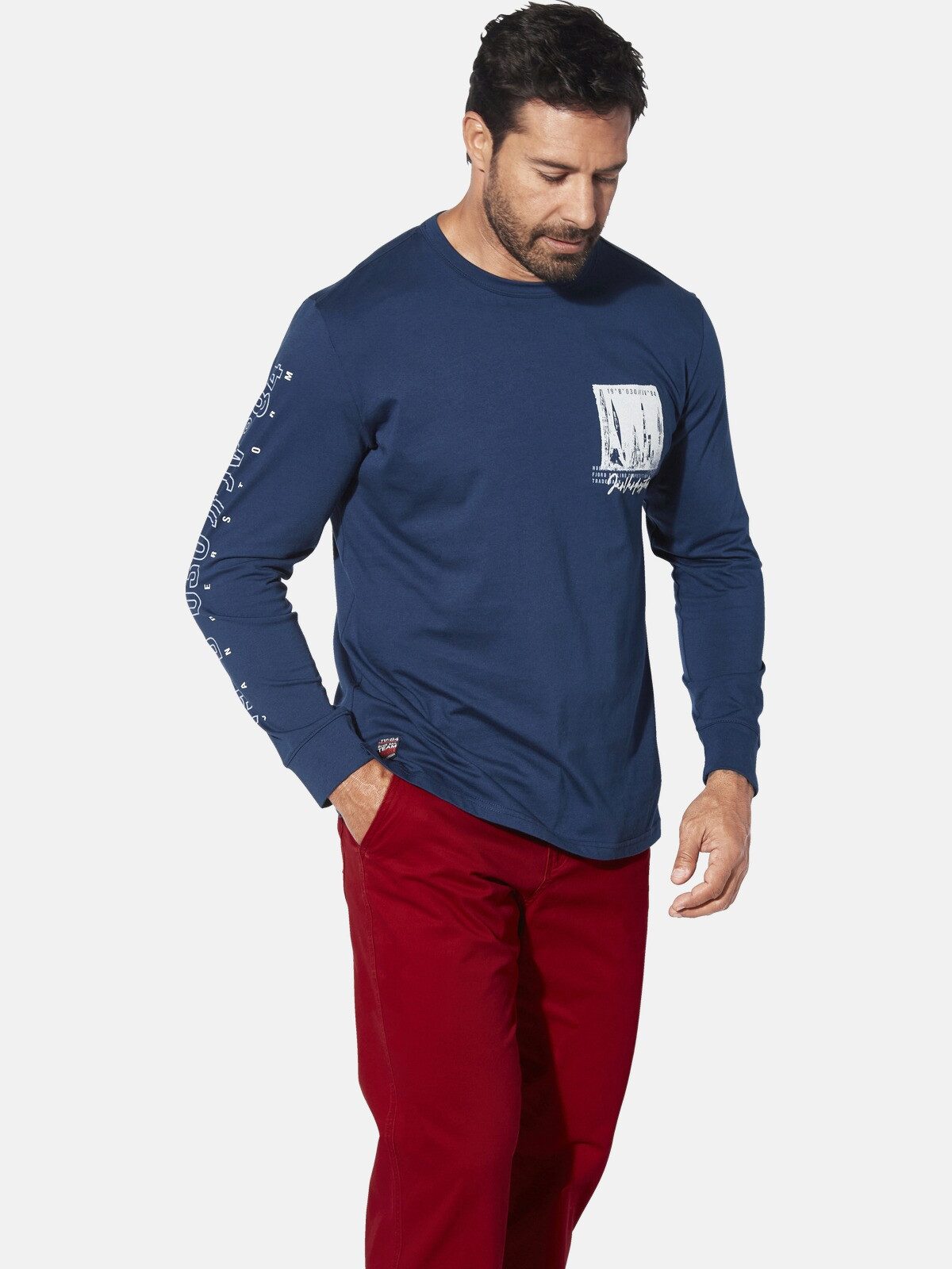 Jan Vanderstorm Langarmshirt WINHOLM mit großem Ärmelprint günstig online kaufen