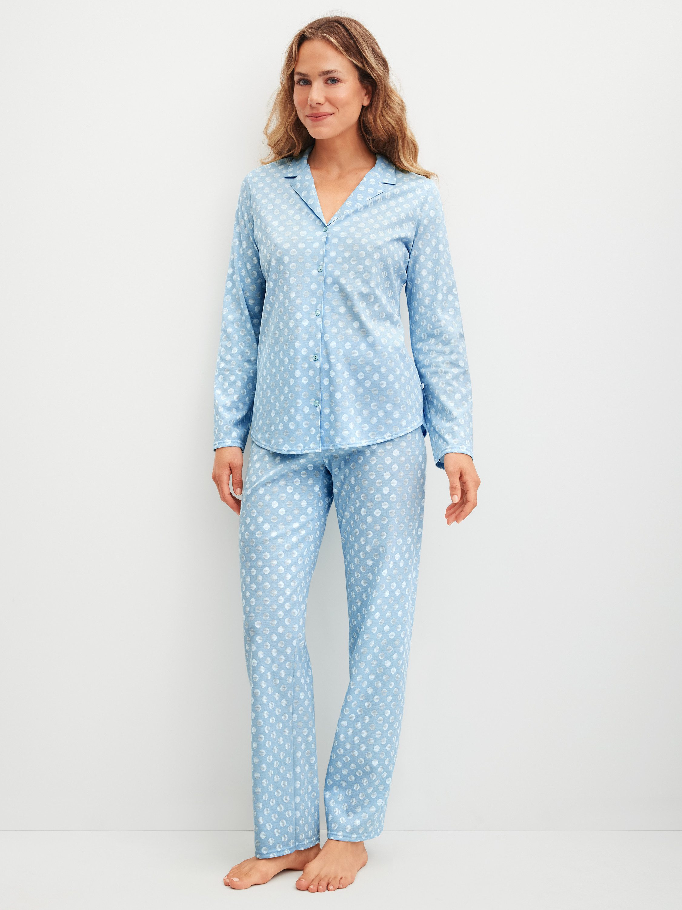 CALIDA Pyjama Lovely Nights Damen (2 tlg) 100% Baumwolle, atmungsaktiv, pflegeleicht, elastischer Hosenbund