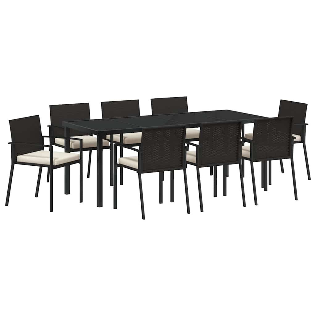 vidaXL Gartenlounge-Set Garten Essgruppe 9 pcs Schwarz Pulverbeschichteter Stahl, (9-tlg)