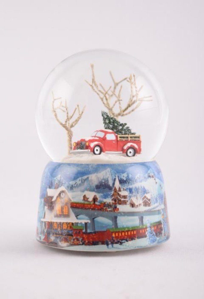 Musicboxworld Spieluhr Schneekugel Pickup mit Tannenbaum
