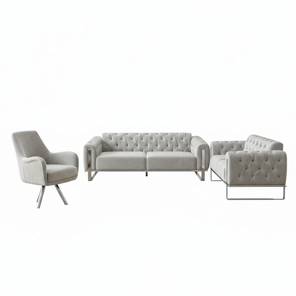Palms-Store Sofa Liva in 4 Stoff- und 3 Fußfarben kombinierbar mit Knopfheftung, Spar-Set, 3-Sitzer mit Schlaffunktion