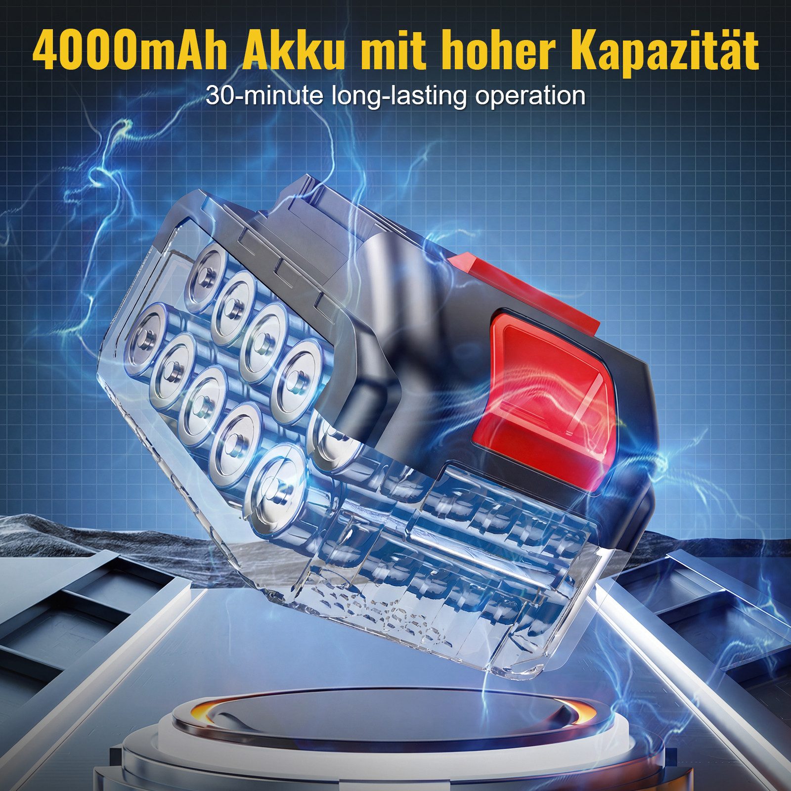 CONENTOOL Akku-Rasentrimmer Bürstenlos 1200W, 8000mAh Gesamtkapazität (2×4,0Ah), 25.5 cm Arbeitsbreite Messer, 23 cm Arbeitsbreite Faden, (Bürstenloser Motor, 20000U/min), 90° drehbarer Kopf mit Stützrädern für Gartenpflege