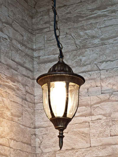 Licht-Erlebnisse Außen-Deckenleuchte »MILANO«, Hängeleuchte außen Rustikal Metall E27 Gold Antik Gartenlampe