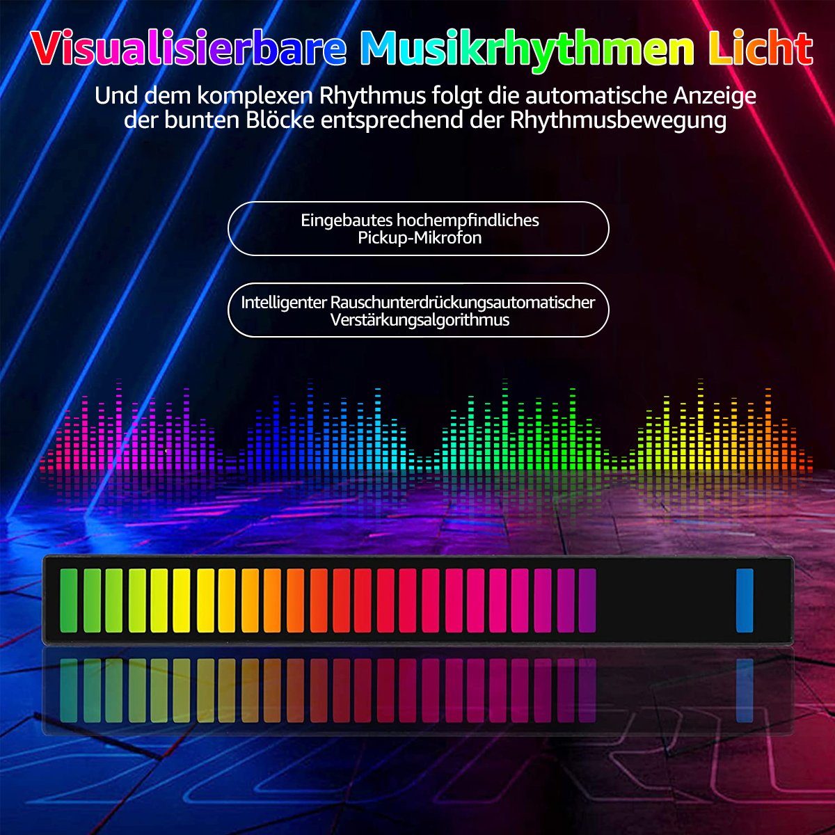 Stripe LED Lampe, USB Weihnachten Rhythmus 7Magic LED Lichtleiste, LED 32-flammig, Musik Umgebungslichter Lamp, RGB