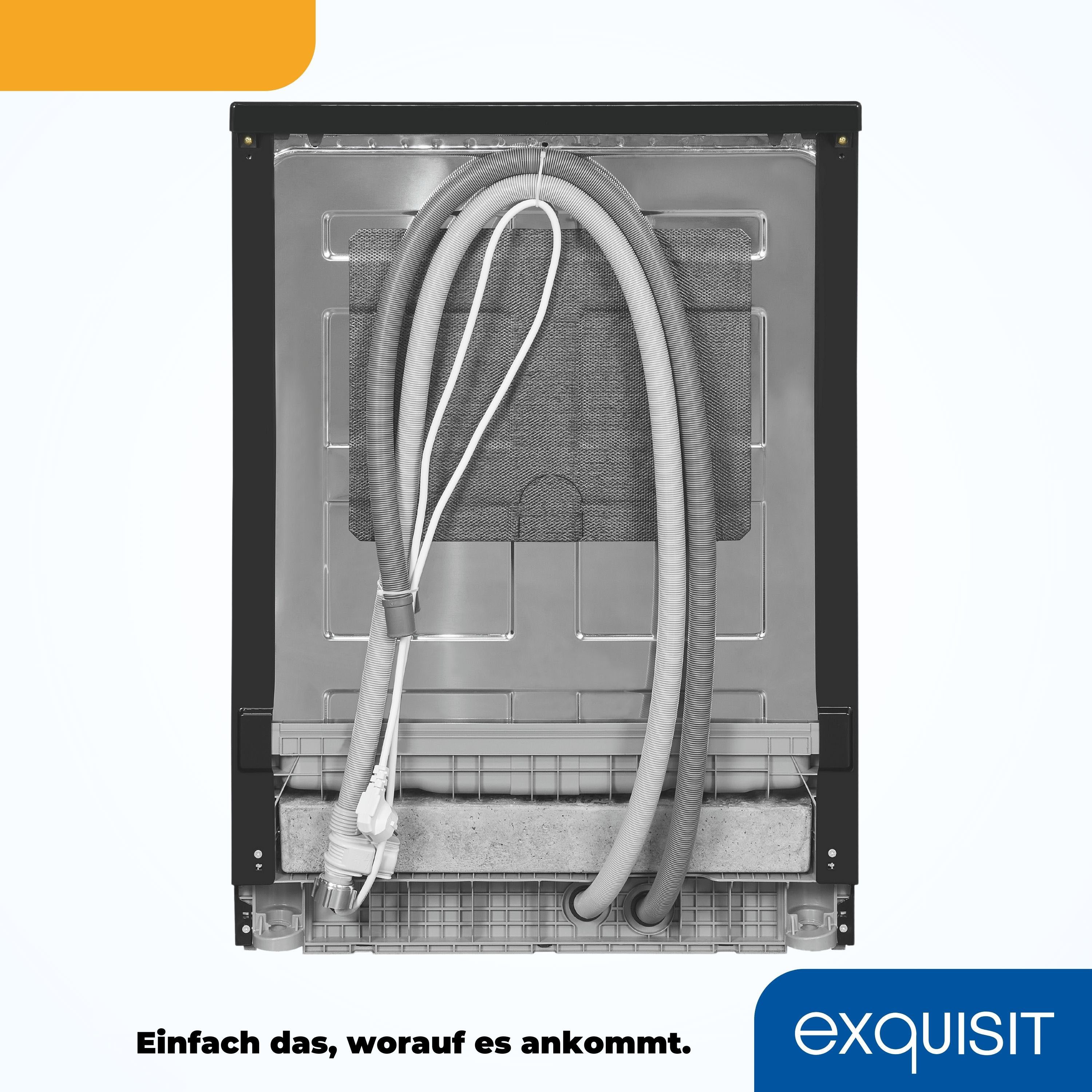 exquisit Standgeschirrspüler GSP6312-030C schwarz, 9,8 l, 12 Maßgedecke, 12 Maßgedecke, 6 Programme, LED, Besteckkorb, Auto Door Open, AquaStop – Bild 5 von 5