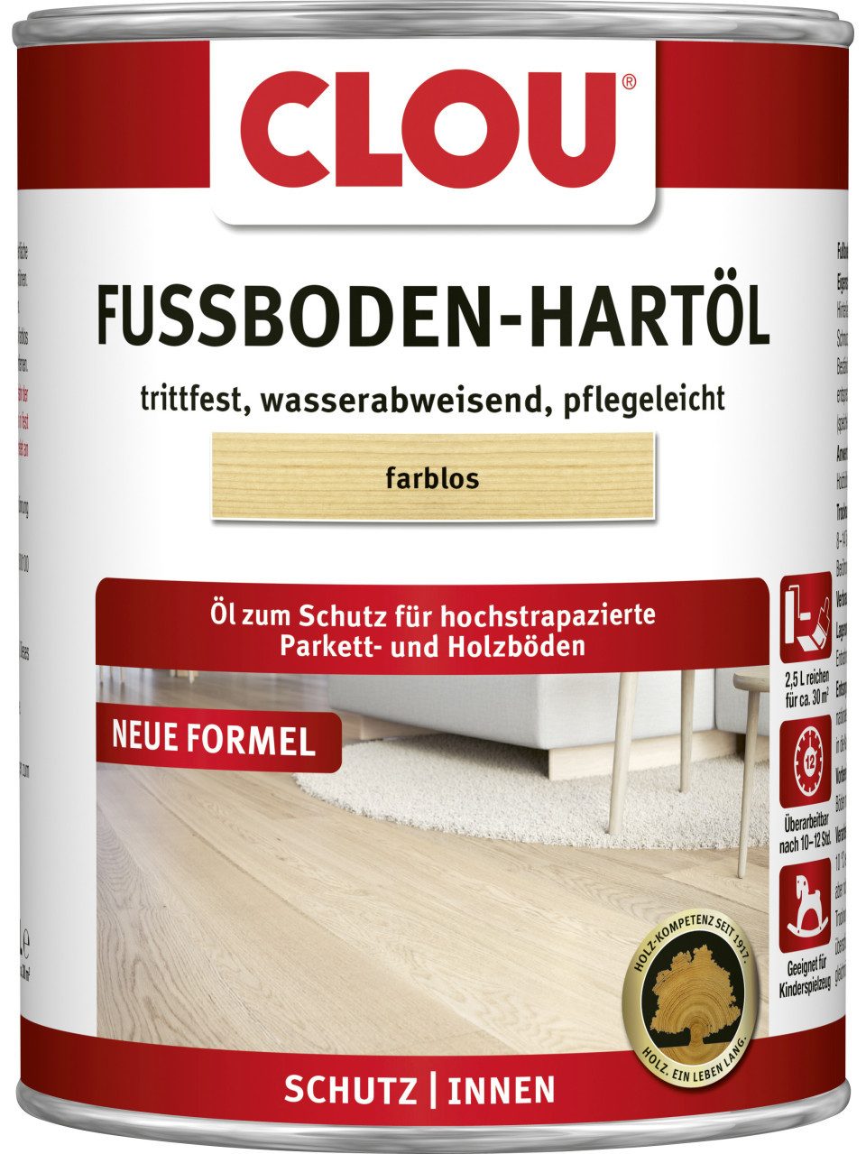 CLOU Holzschutzlasur Clou Fußboden Hartöl 2,5 L farblos