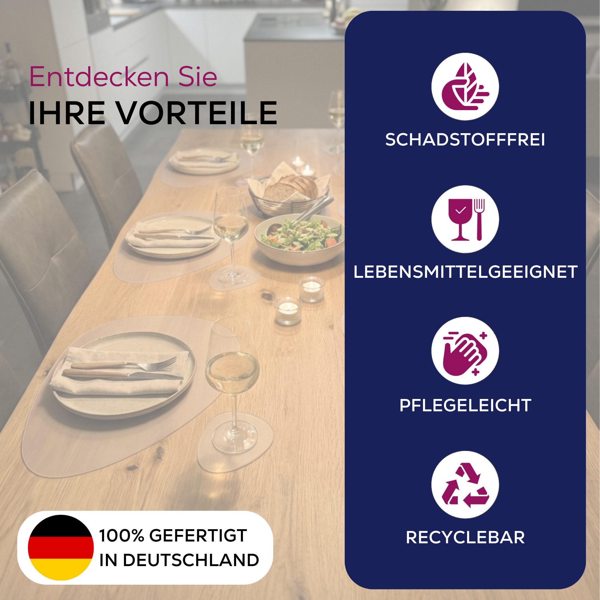 Beautex Platzset, Tischsets, Tischschutz transparent, leicht mattiert, Set wählbar, (6-St), abwischbar, 1,6 mm Dicke, robust, langlebig, rutschfest, reißfest