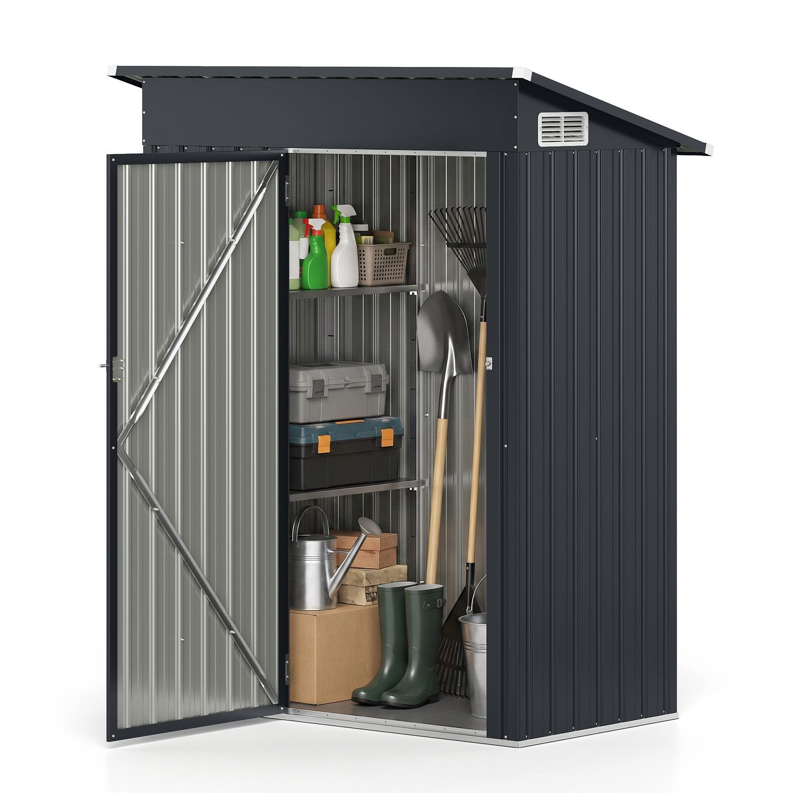 COSTWAY Gerätehaus Geräteschuppen aus verzinktem Metall Metallschuppen mit Pultdach