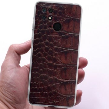 DeinDesign Handyhülle Krokodil Leder Animalprint Croco dark brown, Xiaomi Redmi 10C Silikon Hülle Bumper Case Handy Schutzhülle