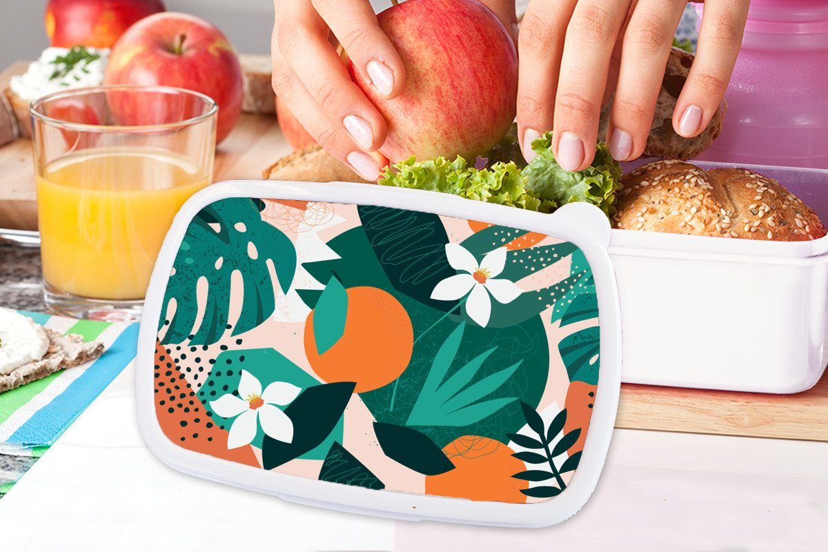 Lunchbox Mädchen (2-tlg), Brotbox und und Kunststoff, weiß MuchoWow Obst Jungs - für Blumen für Brotdose, Kinder Erwachsene, Dschungel, -