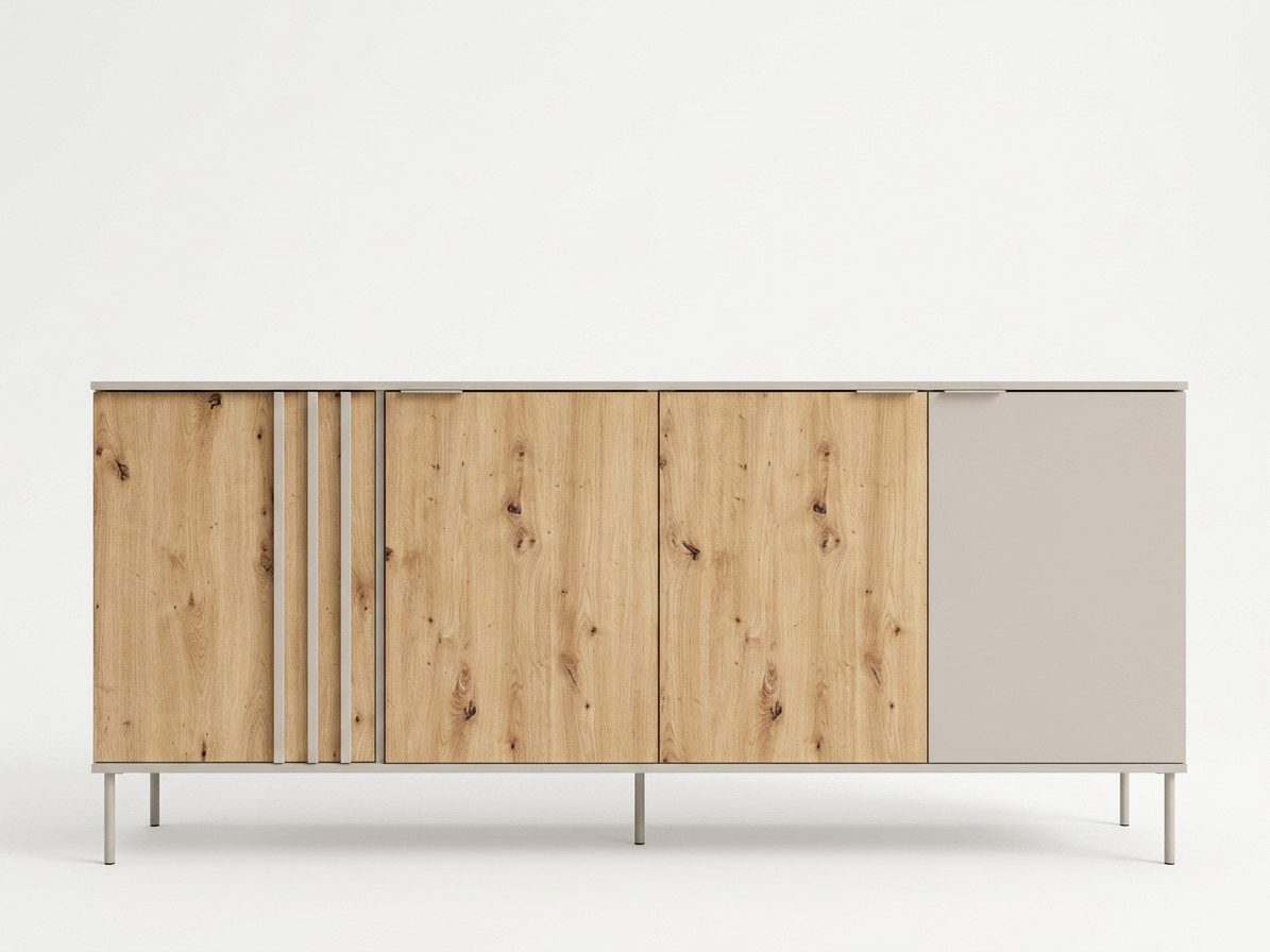 OTTO home Kommode AAELIN Sideboard mit 4 Türen, viel Stauraum (Maße B/T/H: 220/40/92 cm), Schubkastenkommode mit 6 Fächer, modernes Design