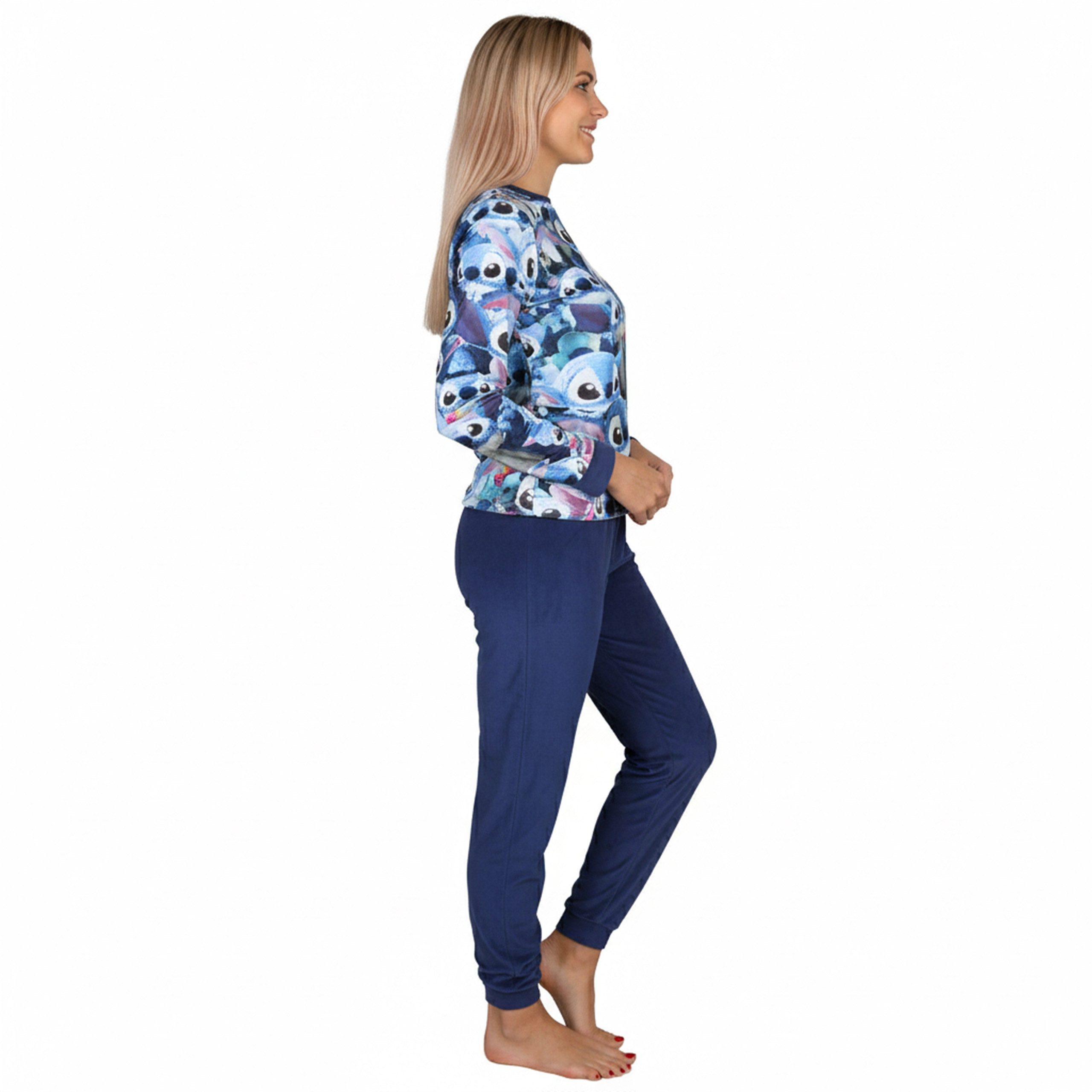 Disney Pyjama Disney Stitch Damenpyjama, zweiteilig, Fleece, warm, lange Ärmel