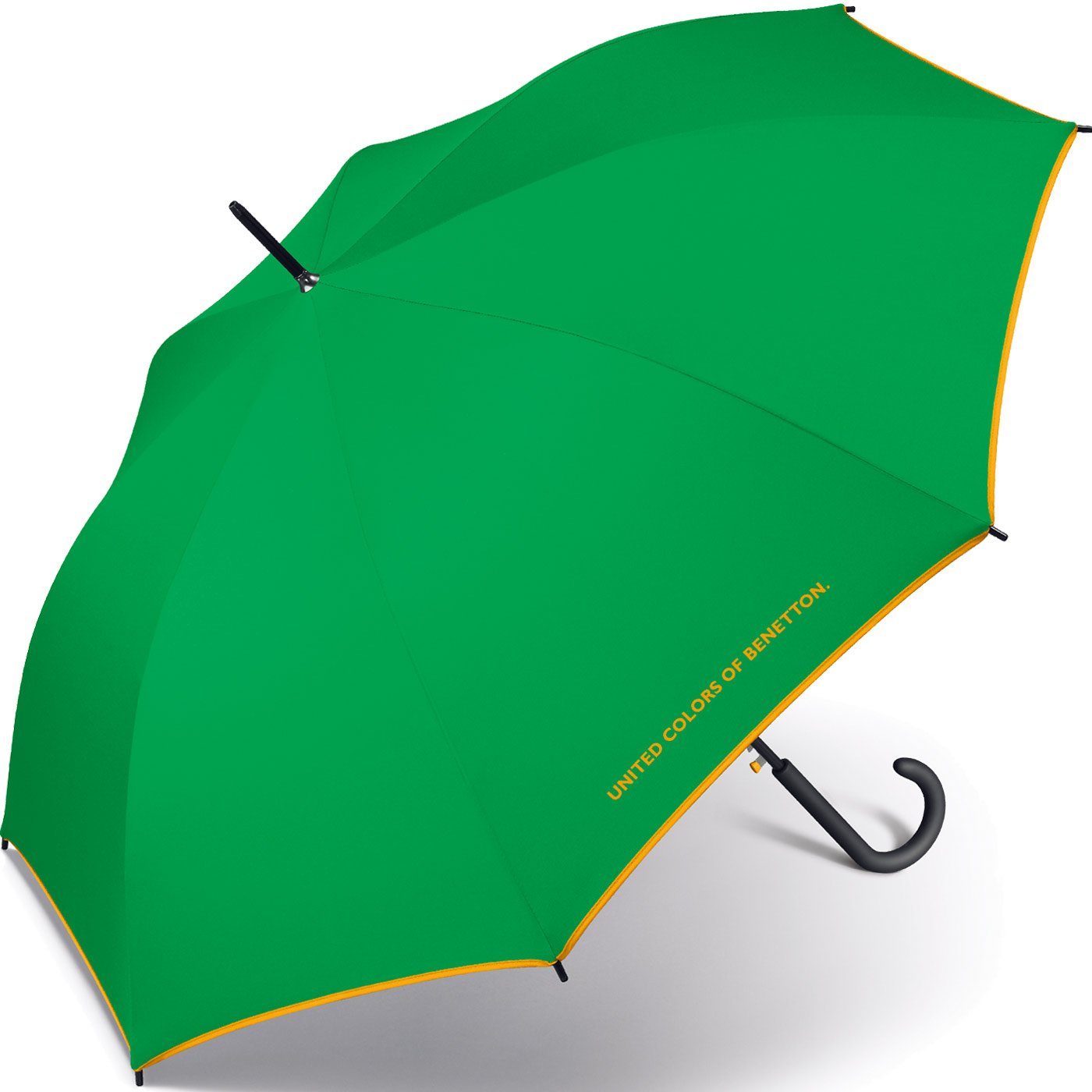 United Colors und Langregenschirm mit großer am Schirmrand Logo, Kontrastfarben of Regenschirm Auf-Automatik einfarbig grün Benetton mit