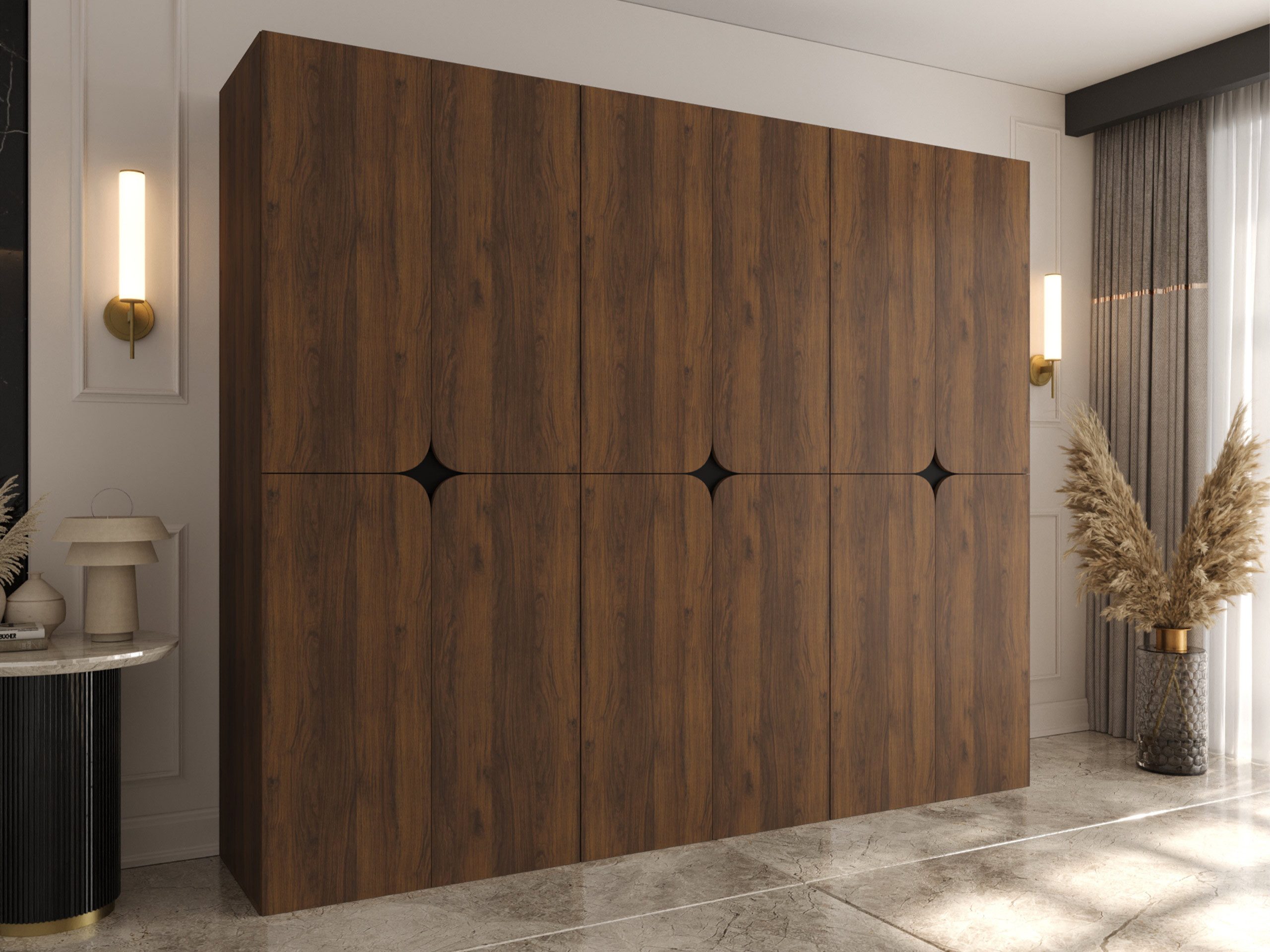 MIRJAN24 Kleiderschrank Espresso 240 (mit zwölf Drehtüren) sechs Kleiderstangen, Griffloses Öffnen