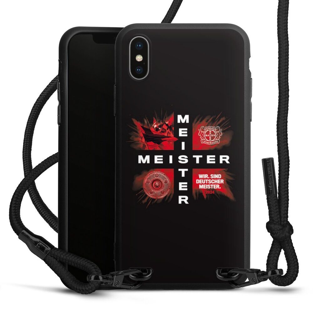 DeinDesign Handyhülle Bayer 04 Leverkusen Meister Offizielles Lizenzprodukt, Apple iPhone Xs Premium Handykette Hülle mit Band Case zum Umhängen