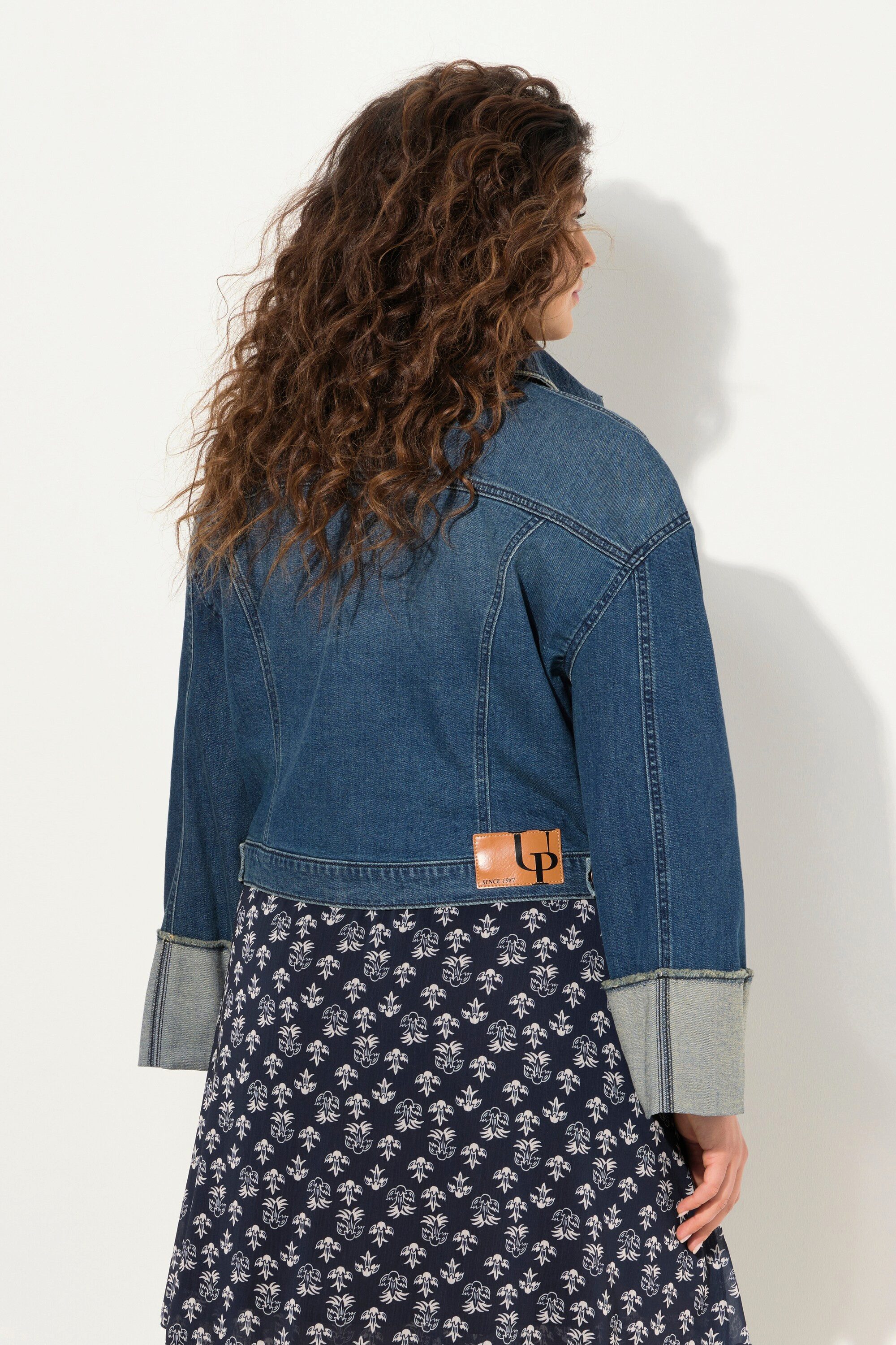 Ulla Popken Jeansjacke Jeansjacke Fransen Hemdkragen