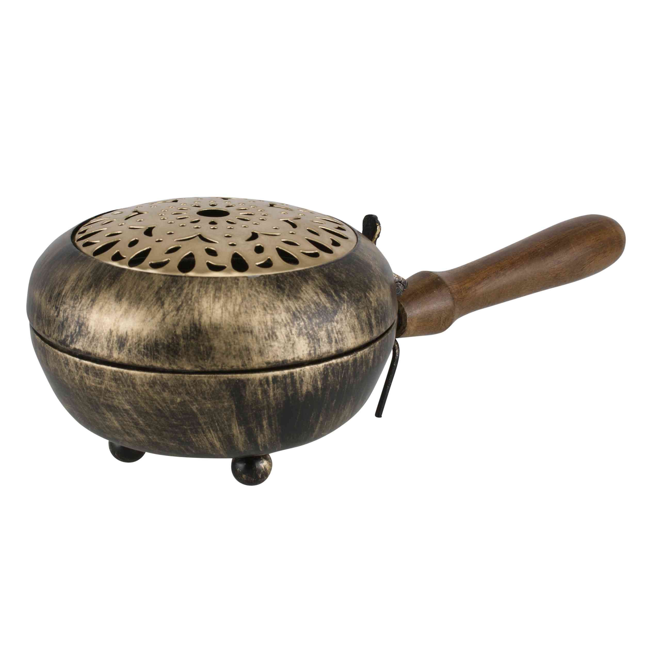 NKlaus Duftlampe Räuchergefäß Eisen Vintage mit Holzgriff 23 cm