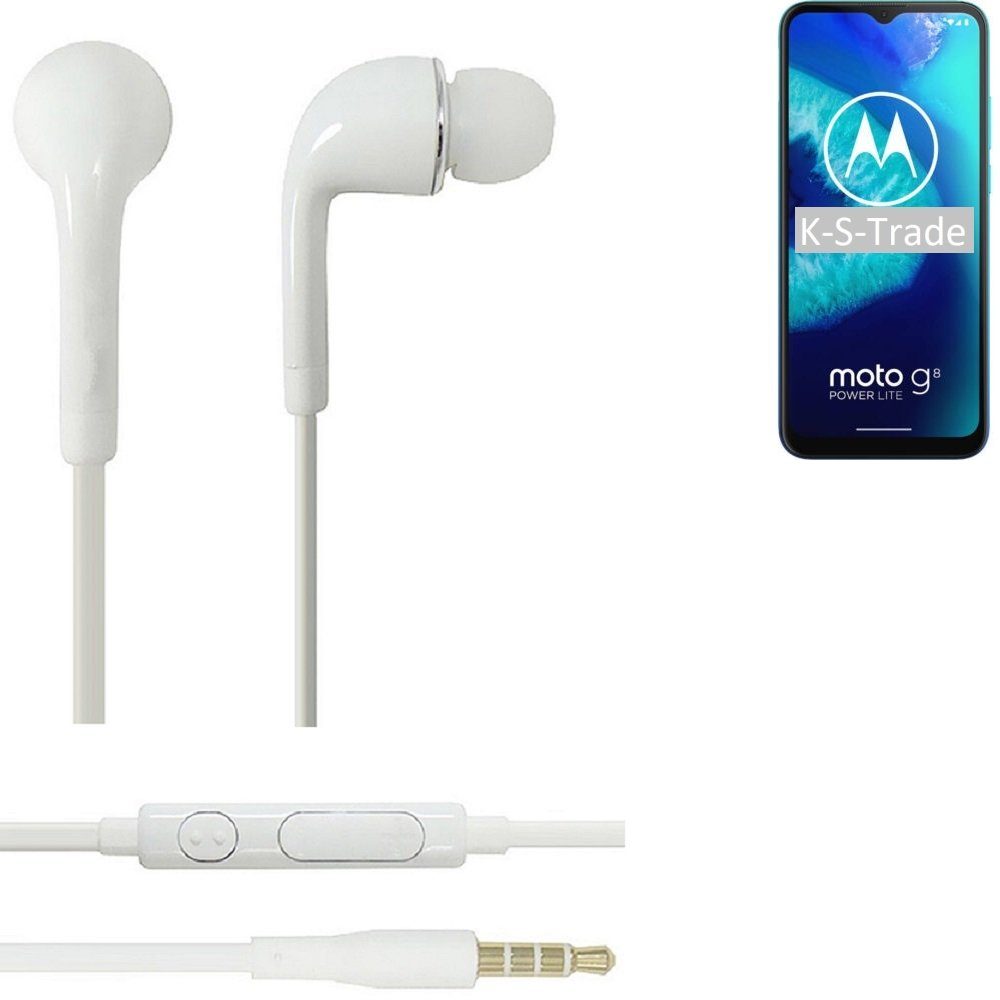 u Power (Kopfhörer Moto Lite G8 für 3,5mm) Headset Mikrofon mit In-Ear-Kopfhörer Motorola weiß Lautstärkeregler K-S-Trade