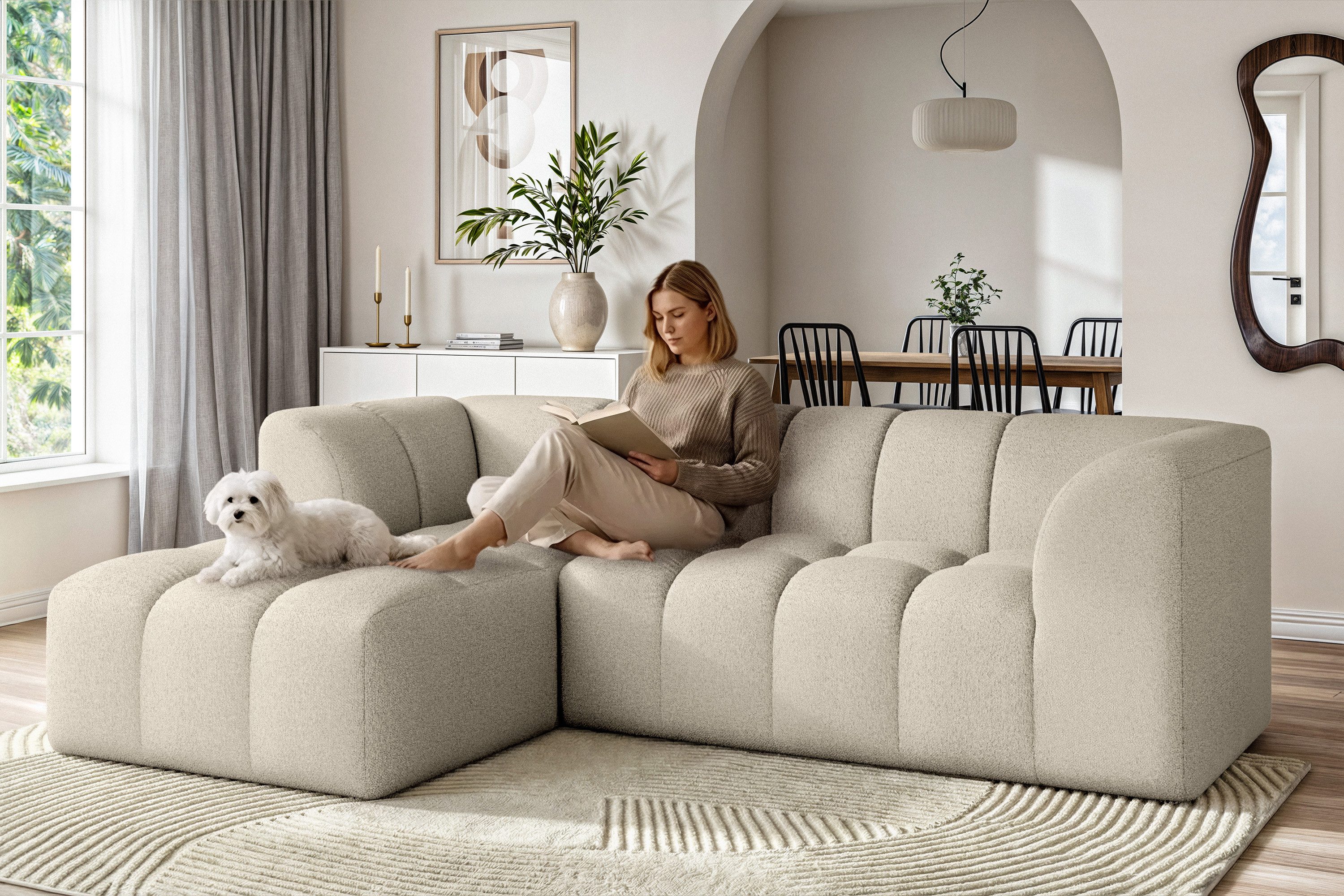 Home affaire Ecksofa TUURE L-Form, Verlässliche Qualität, moderne Steppung, Breite 255cm, Bubble Optik, moderne Steppung, hoher Sitzkomfort, Wellenunterfederung