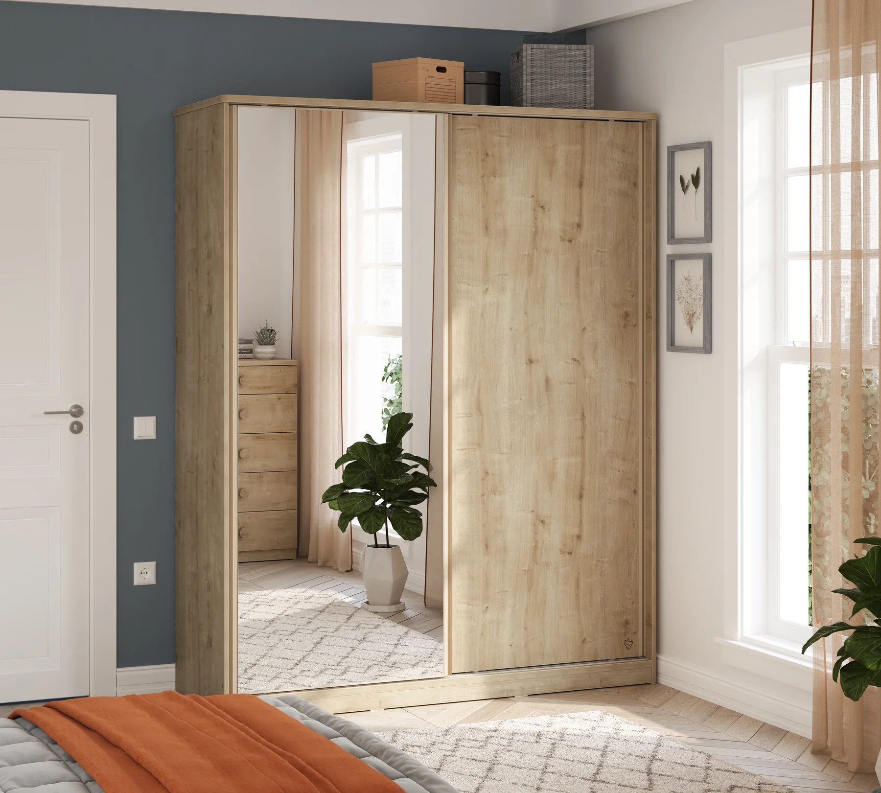 Möbel-Zeit Schwebetürenschrank MOCHA mit Spiegel - Großer Kleiderschrank für Kinder & Jugendliche