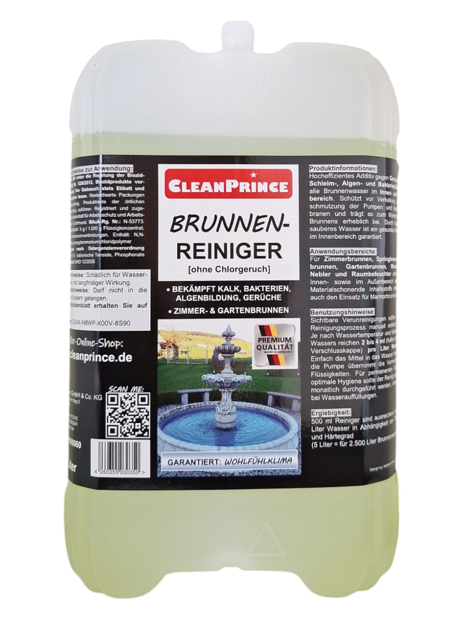 CleanPrince Gartenbrunnen Brunnen Reinigungsmittel Brunnenreiniger 5 Liter, (1 tlg), Konzentrat zur Reinigung von Wasserbrunnen 5 Liter – Bild 3 von 3