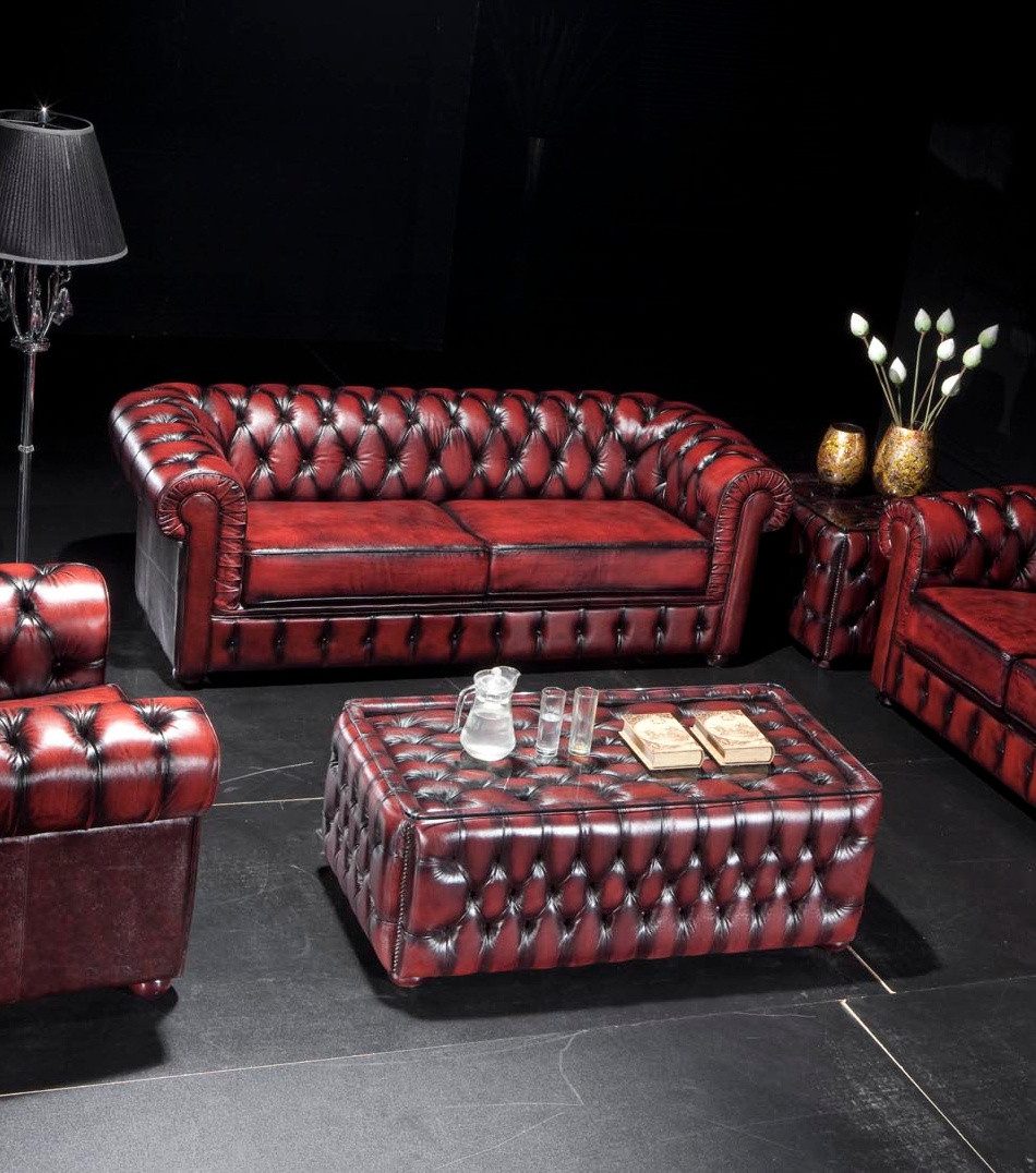 Salottini Chesterfield-Sofa Edles Chesterfield Sofa Bolton 3er 3-Sitzer Couch rot, Handarbeit
