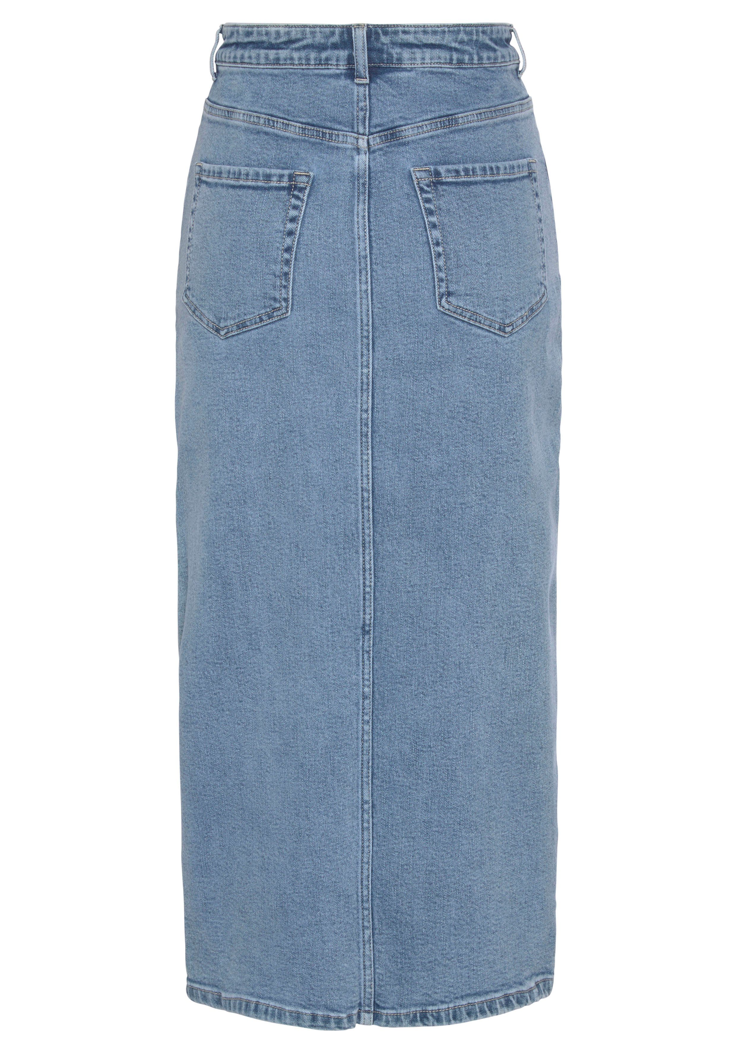 Buffalo Jeansrock in figurbetonter Form in Midilänge mit Schlitz vorne modischer Denimrock mit Schlitz, Sommerrock in Midilänge aus Jeans