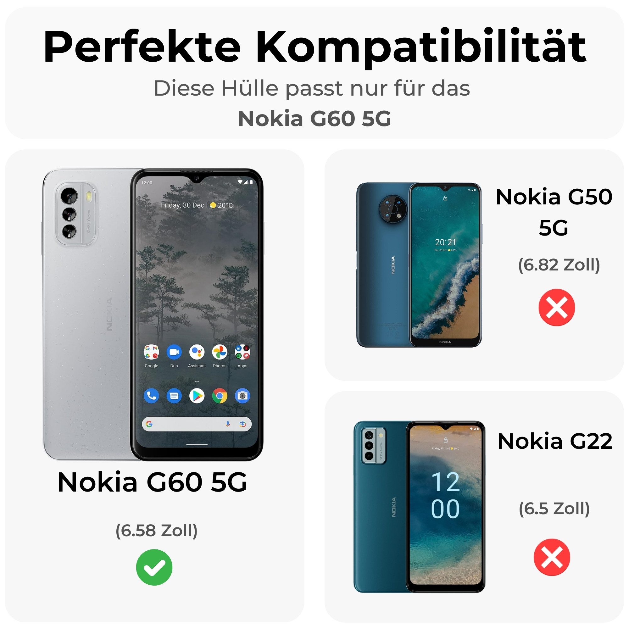 betterfon Handyhülle Handytasche für Nokia G60 5G Klapphülle Klapphülle, Bookstyle-Hülle: Magnetverschluss 3 Kartenfächer & Standfunktion