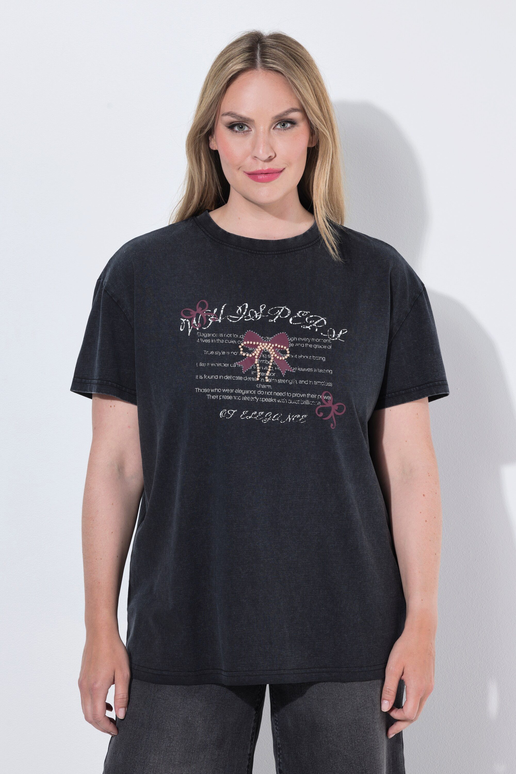 MIAMODA T-Shirt T-Shirt Boxy Fit Druck Zierperlen-Schleife