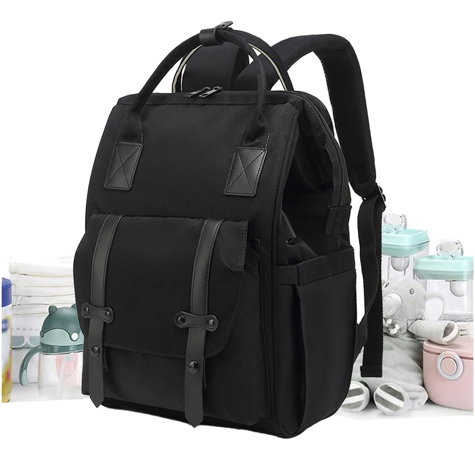 HAUSS SPOLE Wickelrucksack Baby Wickelrucksack Wickeltasche Rucksack mit Windelunterlage (Windeln Babyflasche Milchfläsche Rucksack Tasche mit USB-Anschluss, Babytasche, Wickelrucksack, Multifunktional), mit Kinderwagen-Haken