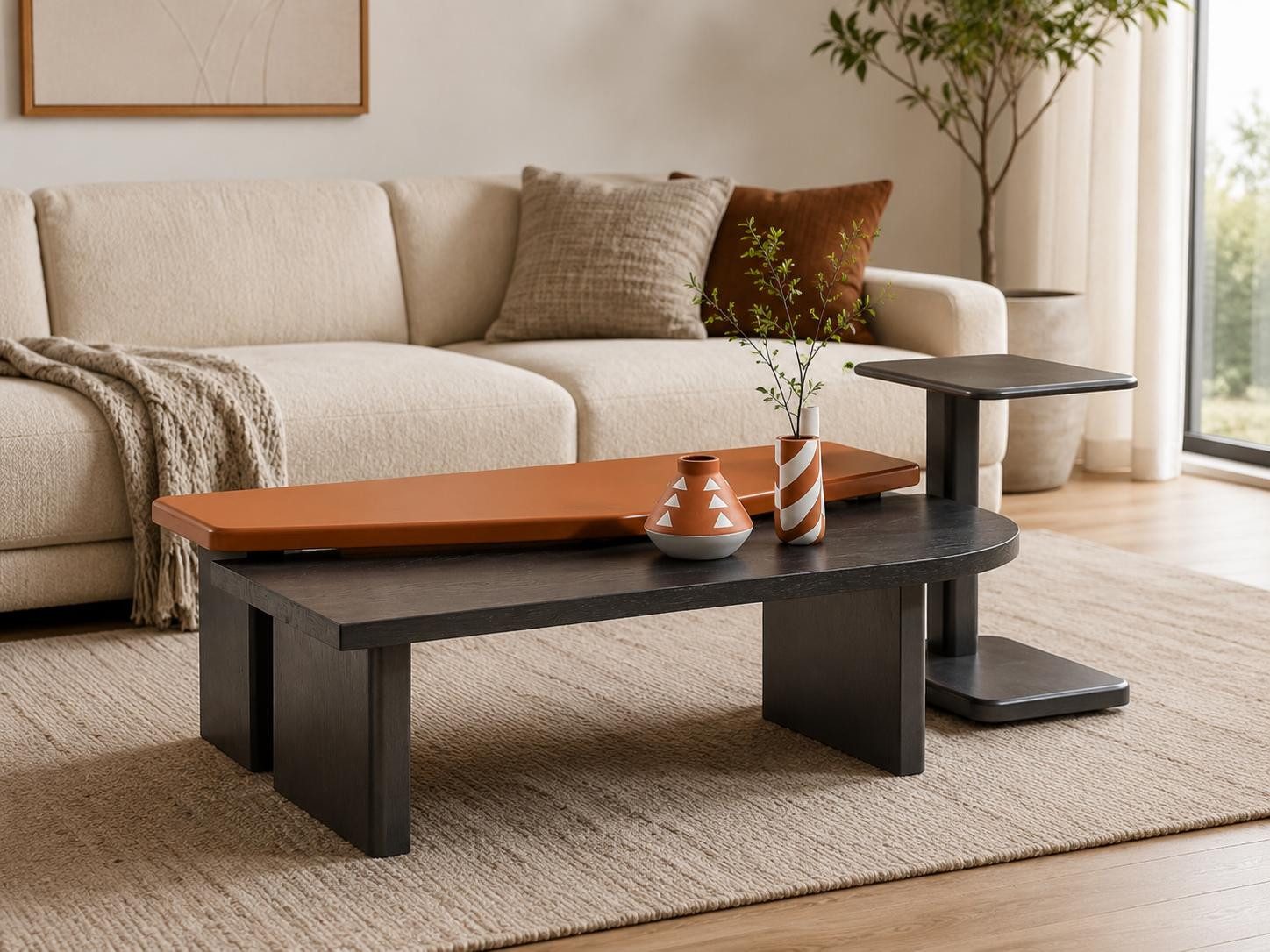 JVmoebel Couchtisch Modernes Couchtisch Set Dunkel Holz Beistelltisch, Made in Europa