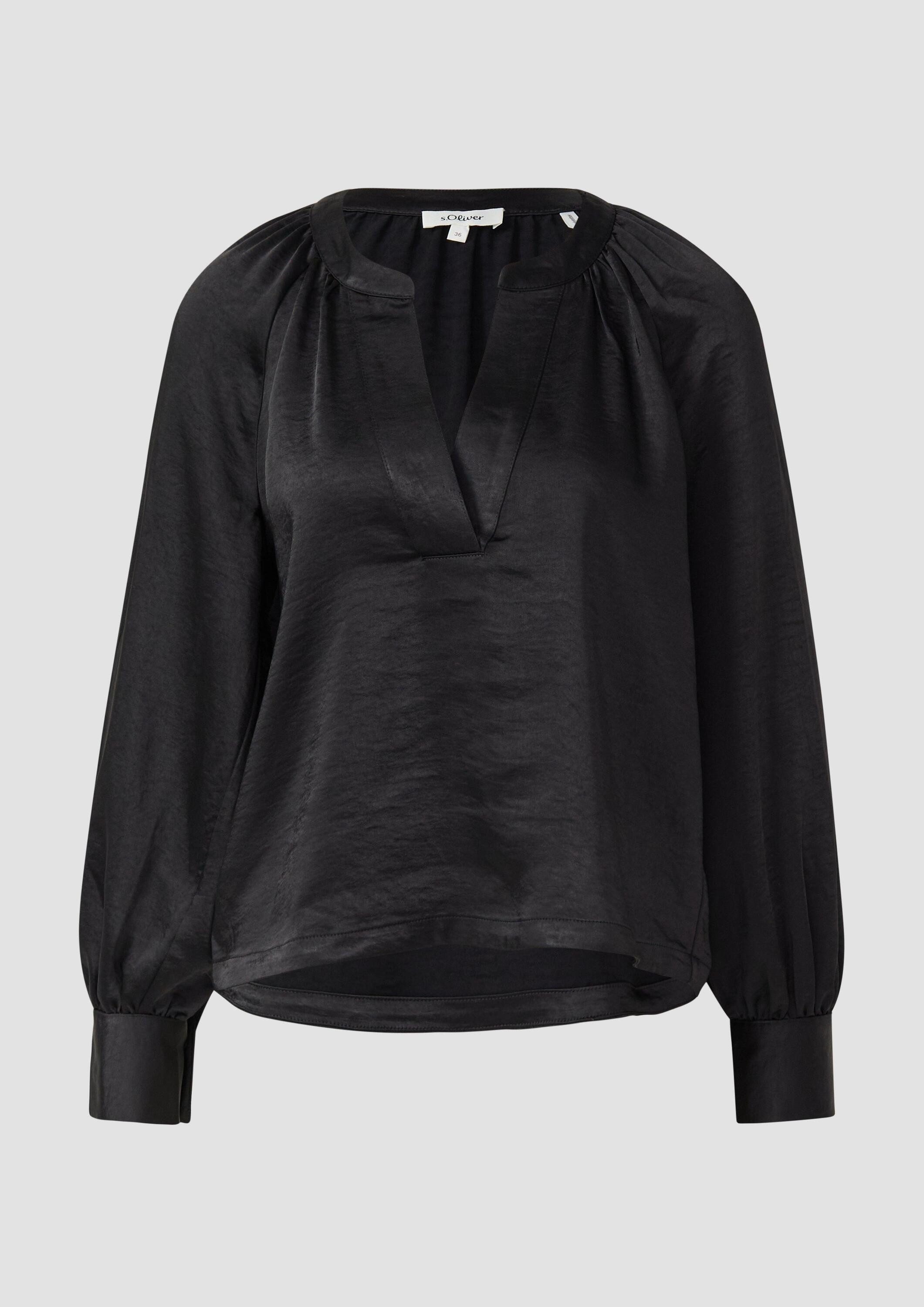 s.Oliver Langarmbluse Bluse Bluse aus Satin mit tiefem V-Ausschnitt
