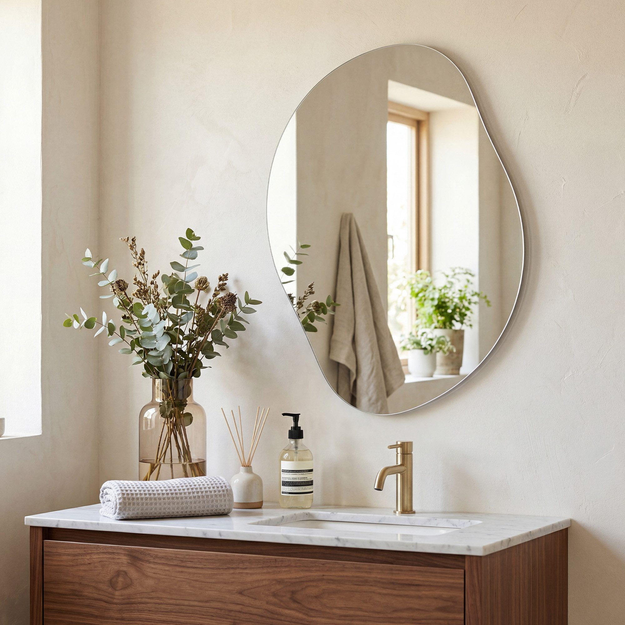 SONGMICS Wandspiegel rahmenloser Spiegel in Blütenblattform, asymmetrisch