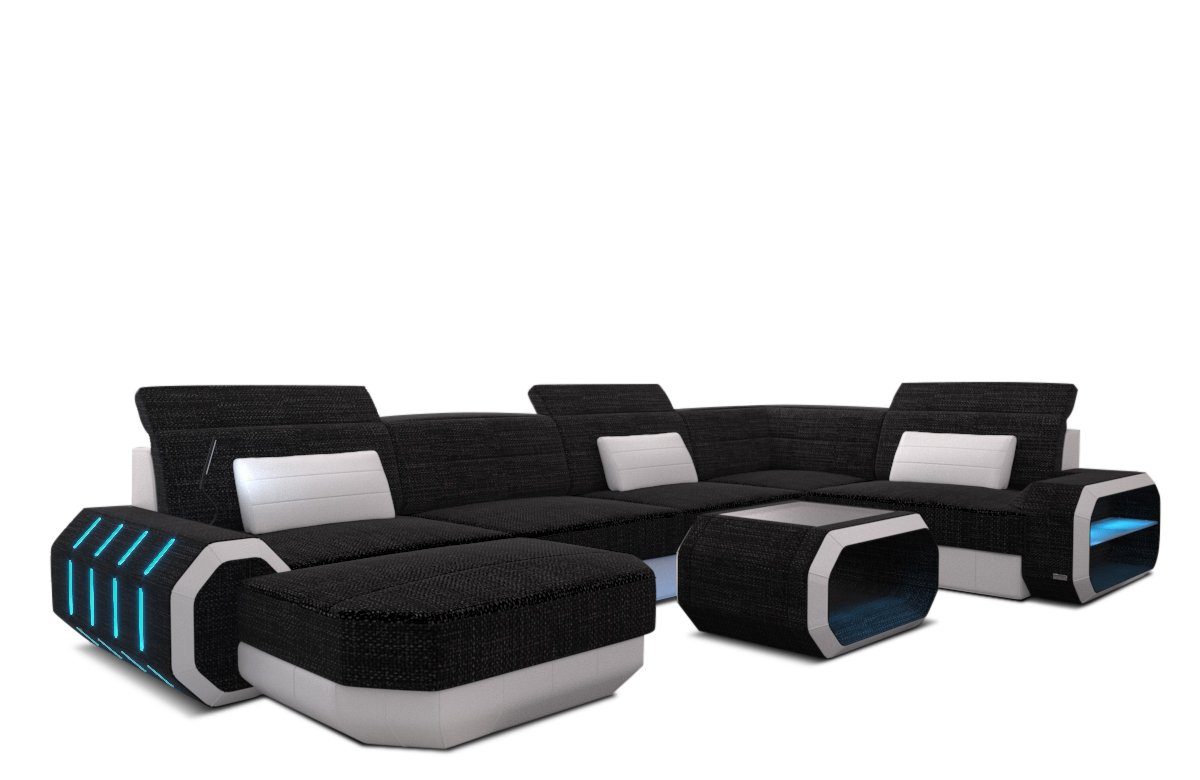 Stoff Couch Stoffsofa, Sofa Dreams Sofa Roma mit U Schlaffunktion Designer Wohnlandschaft dunkelgrau-weiß wahlweise Polster Strukturstoff Form H