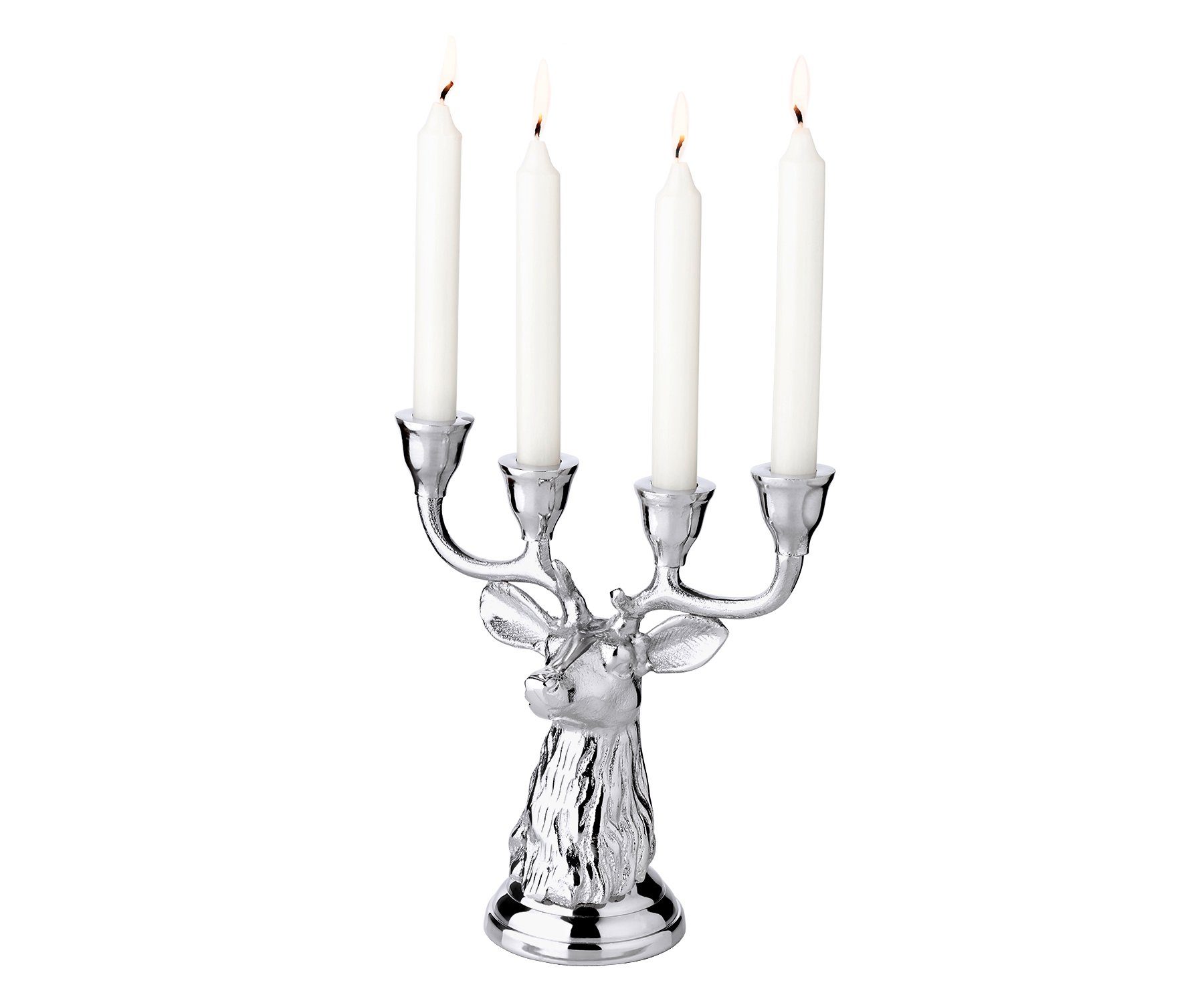 EDZARD Kerzenleuchter Kitu, Kerzenständer und im Hirsch-Design, anlaufgeschützt versilbert