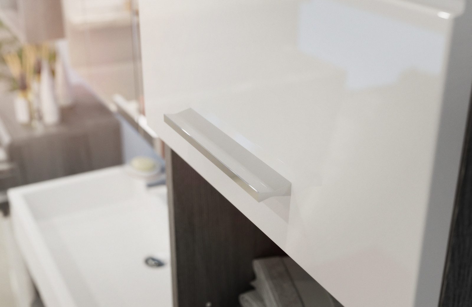 Inn.Furn Waschmaschinenumbauschrank Shawn (Waschmaschinenschrank weiß und grau Rauchsilber, für Geräte 60 cm) Hochglanz