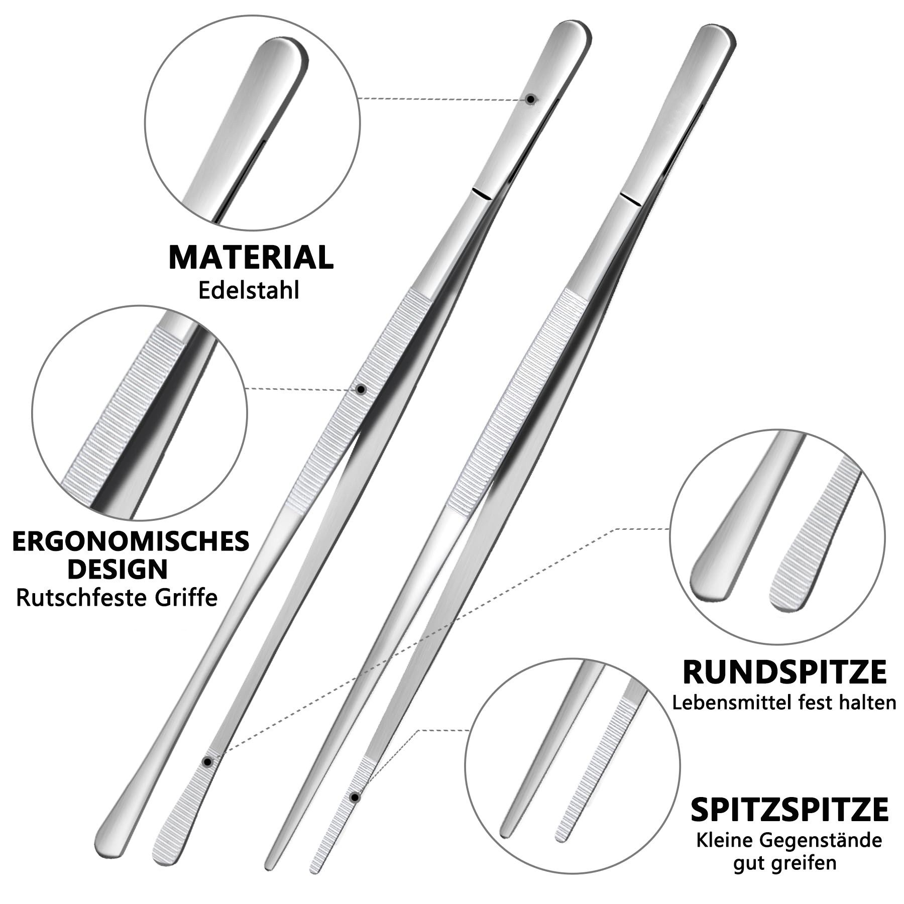 FOUORTUNATE-BEE Grillzange 2er Set Grillzange Edelstahl Lang 30CM Kitchen Kochpinzette, für Kochen Grillen und Backen – Bild 4 von 5