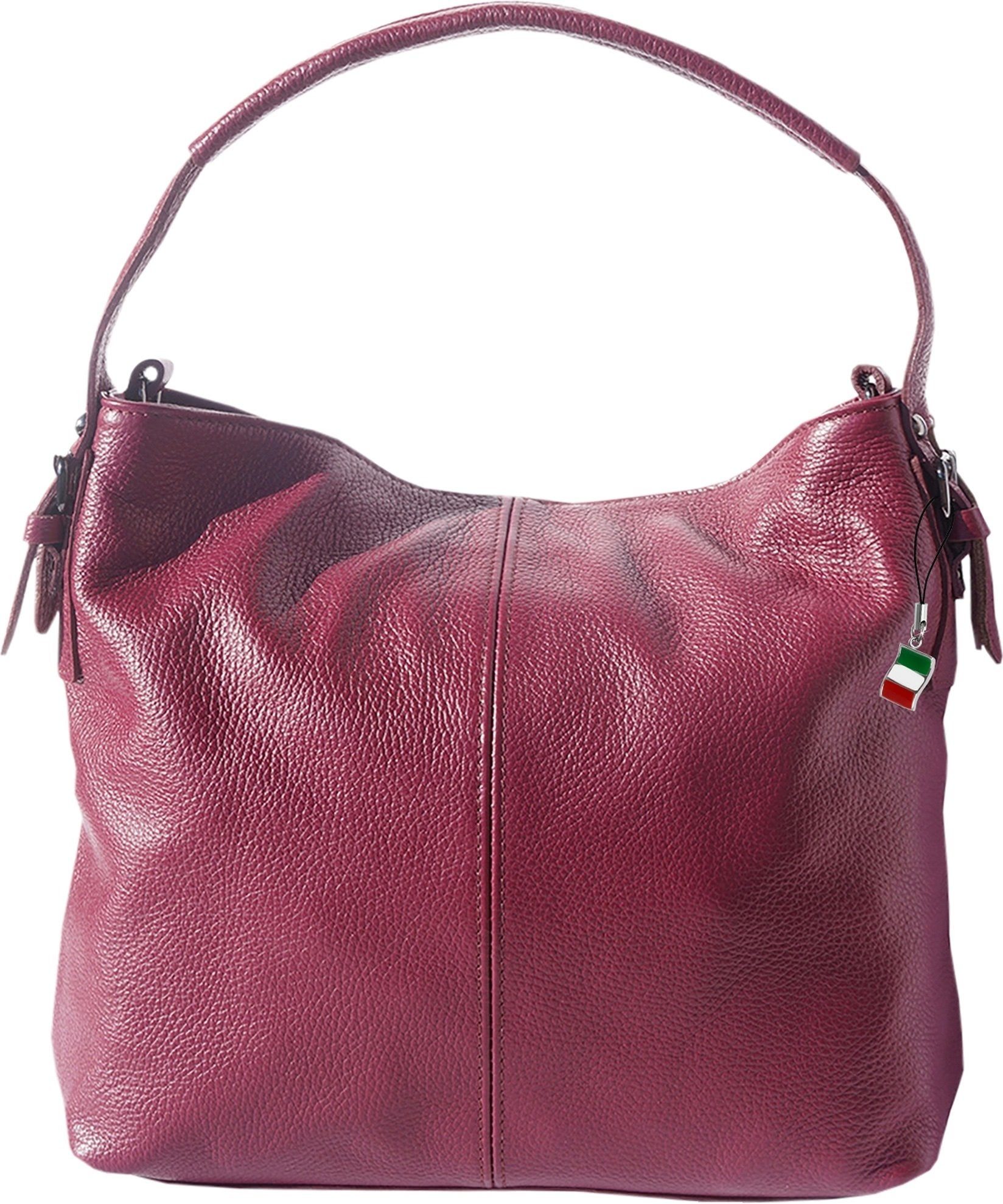 FLORENCE Shopper Florence Damentasche Leder Hobo Bag rot, Damen Tasche aus  Echtleder in rot, bordeaux, ca. 34cm Breite, Made-In Italy