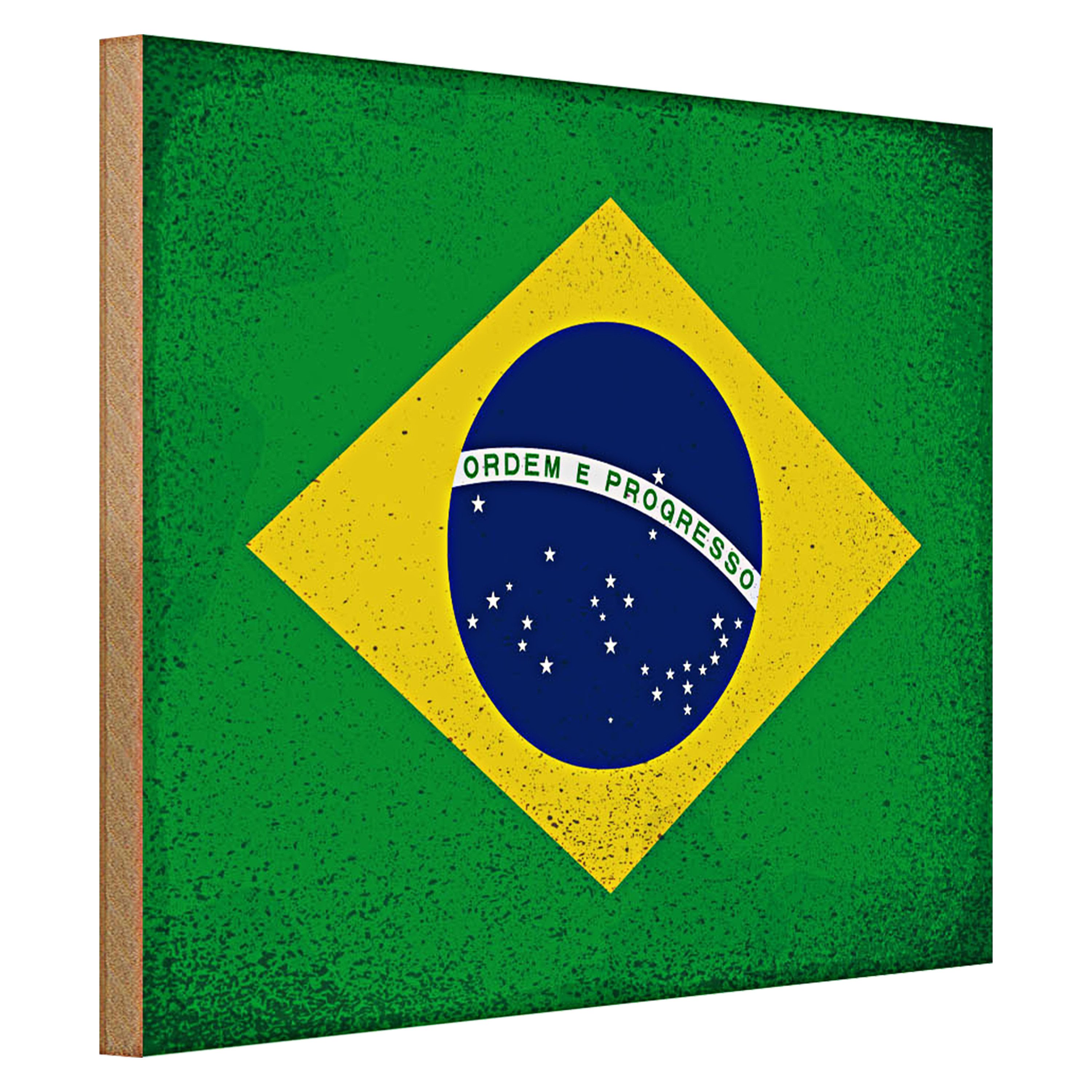 Roomando Holzbild Flagge Brasilien 40x30cm Flag of Brazil Vintage