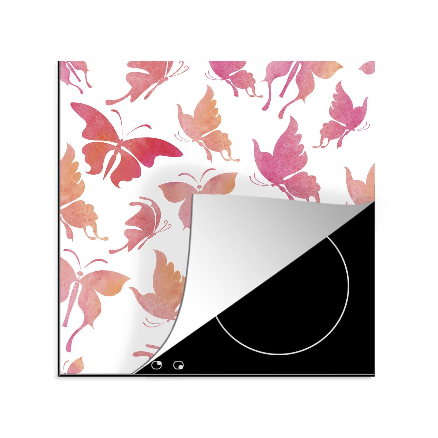 MuchoWow Herdblende-/Abdeckplatte Aquarell, Ceranfeldabdeckung, - Farbe küche (1 für Vinyl, 78x78 Schmetterling cm, tlg), - Arbeitsplatte