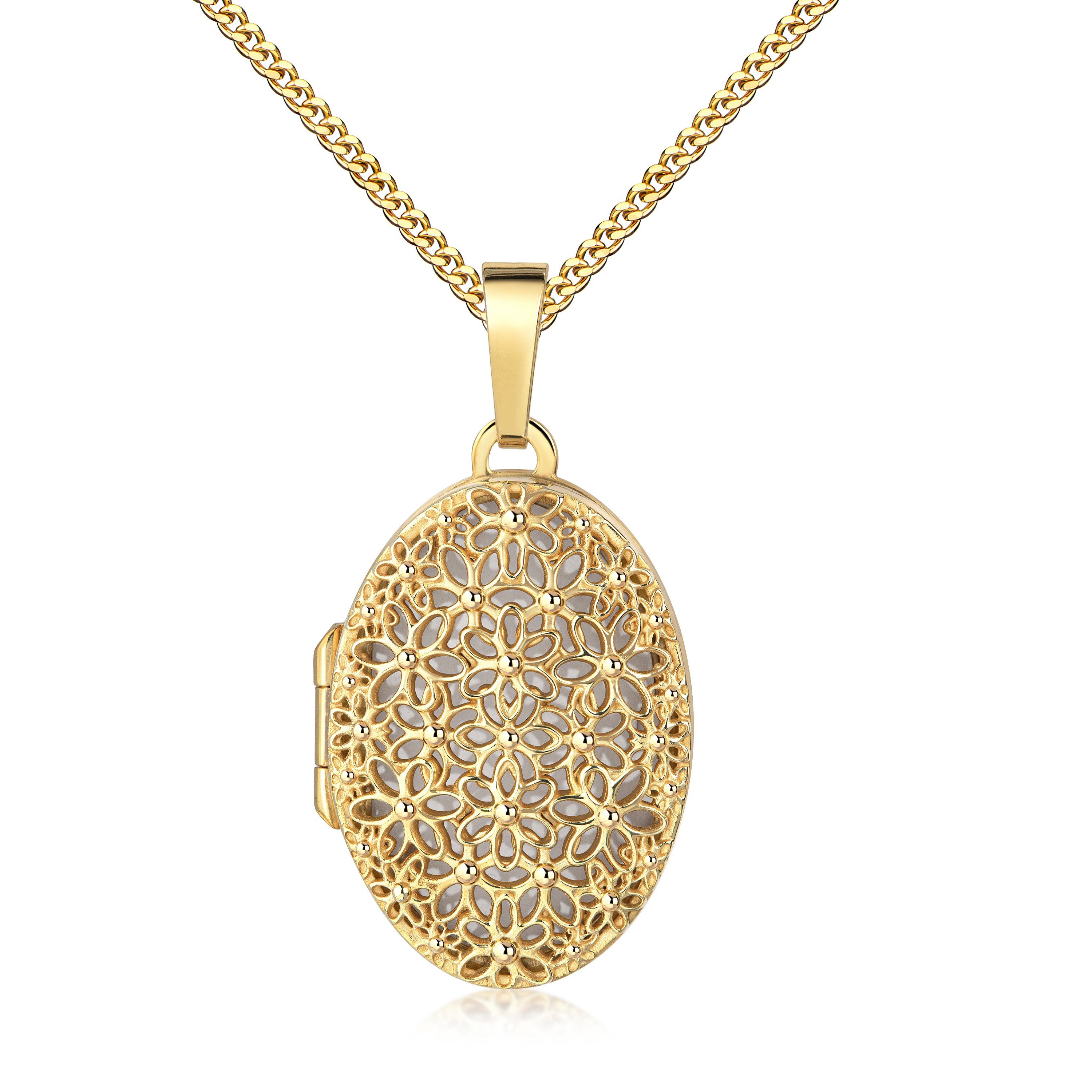 Anhänger - für Mädchen), mit Mit oder für JEVELION Damen Kette Bild wählbar (Bild Medaillon - 1 Kette cm Anhänger und Amulett, Kette. Gold Länge mit 70 36 Gelbgold vergoldet 333 Rosen-Ornament ohne