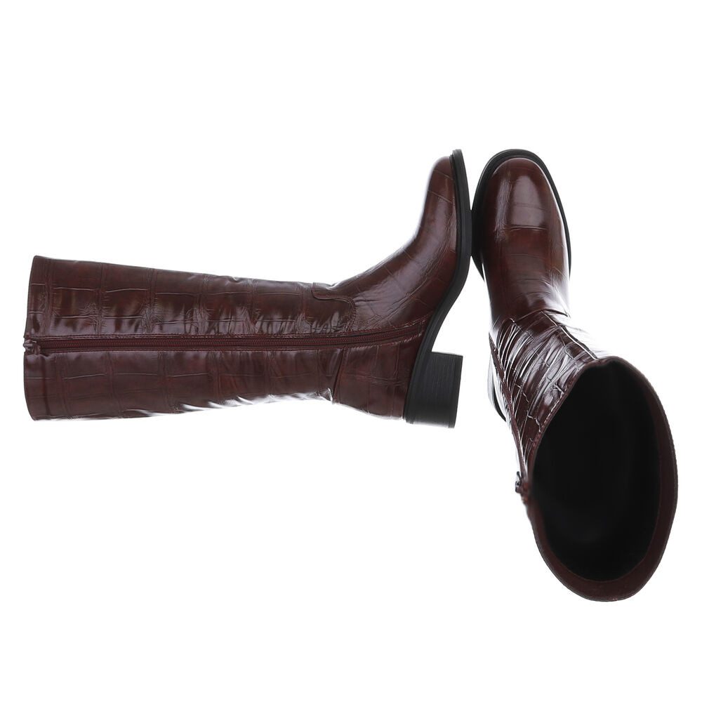 Ital-Design Elegante Hohe Stiefel mit Strukturprägung für Damen Stiefel (90851804) Blockabsatz Stiefel in Weinrot
