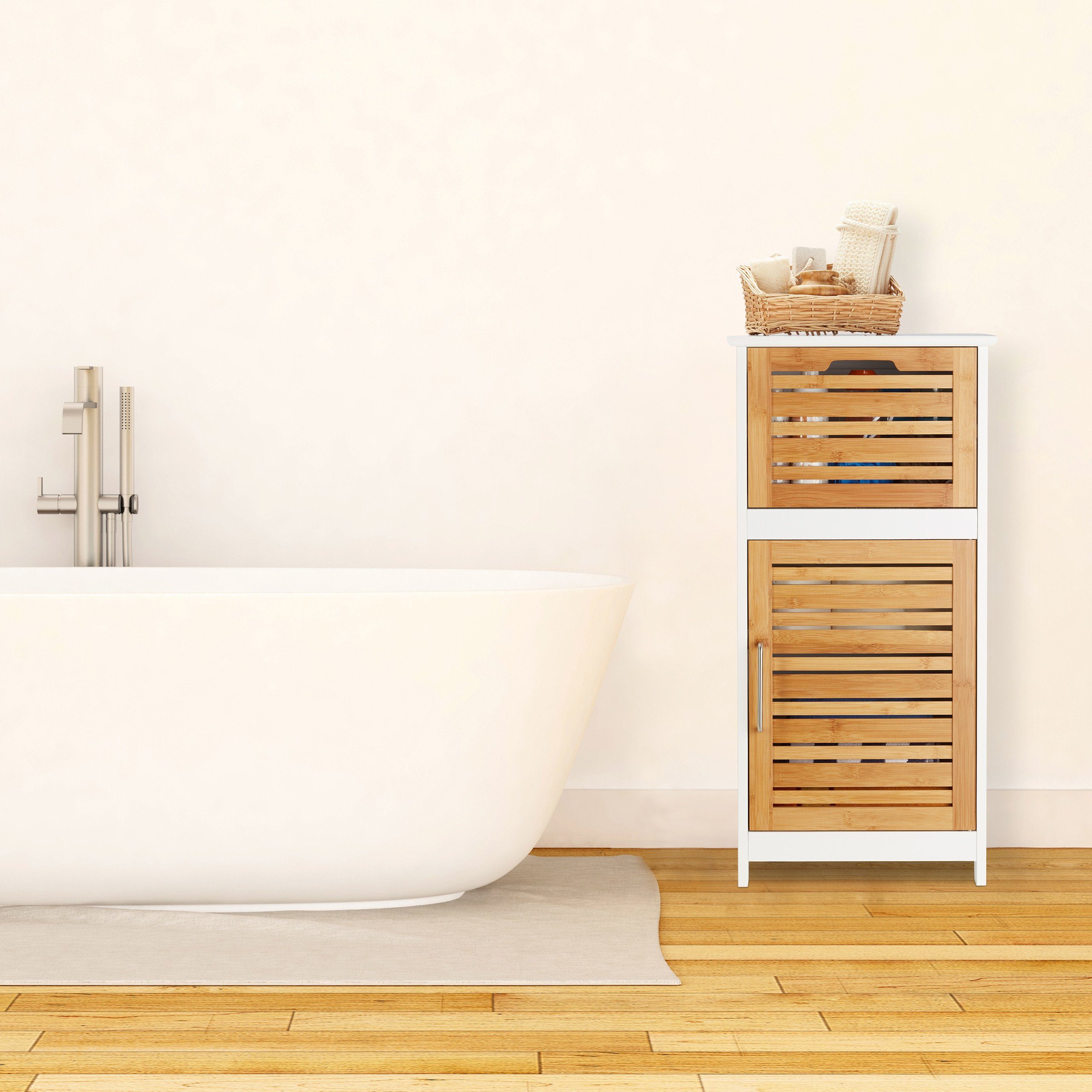 relaxdays Beistellschrank aus Bambus in Weiß günstig online kaufen