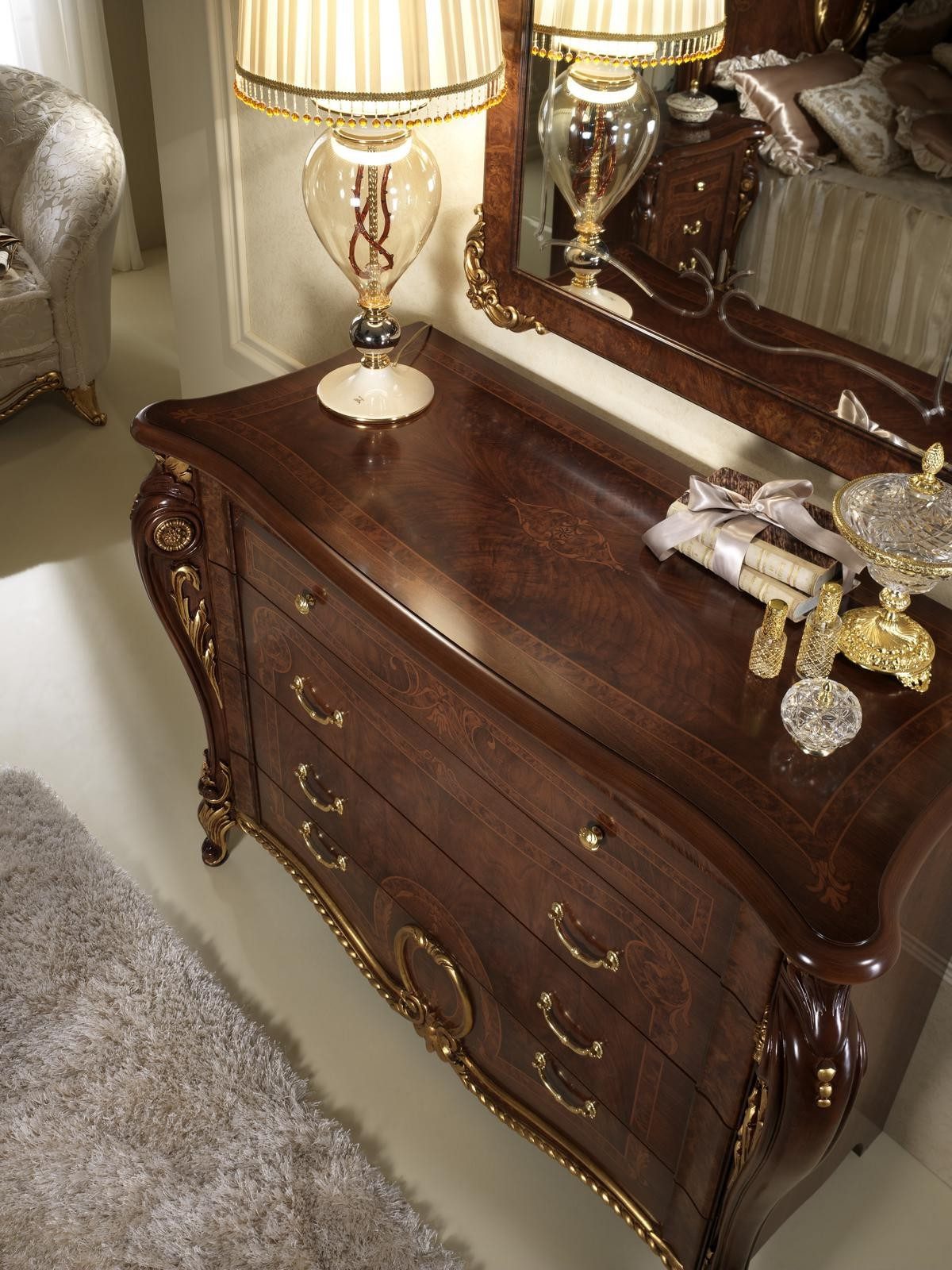 Xlmoebel Schlafzimmer-Set arredoclassic™ Sinfonia Barock Rokoko Bett mit Nachttisch 6tlg., (6-tlg), Made in Europa